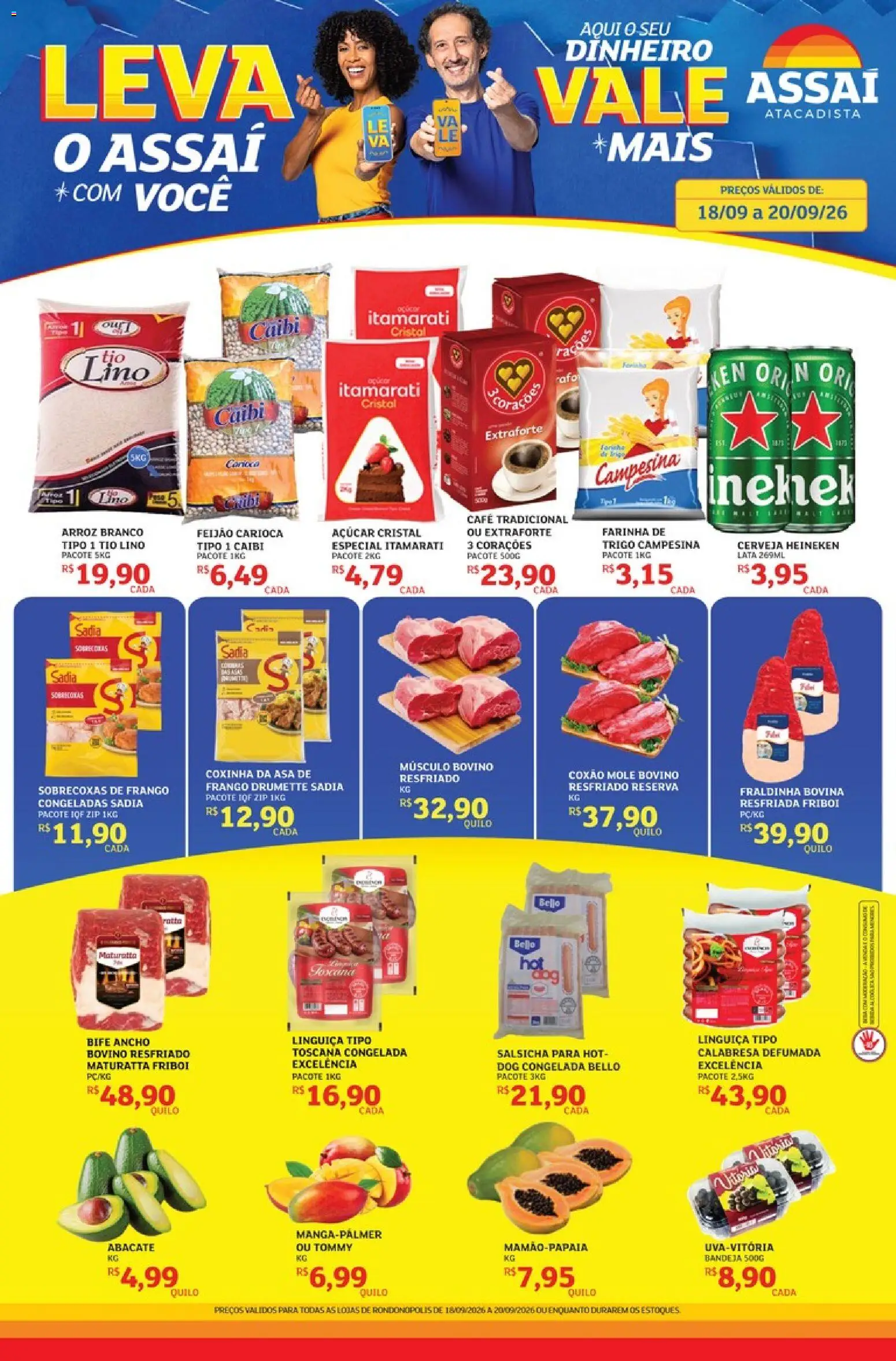 Assaí Atacadista Folheto - válido de 18/09/2026 | Página: 1 | Produtos: Farinha, Arroz, Cerveja Heineken, Frango