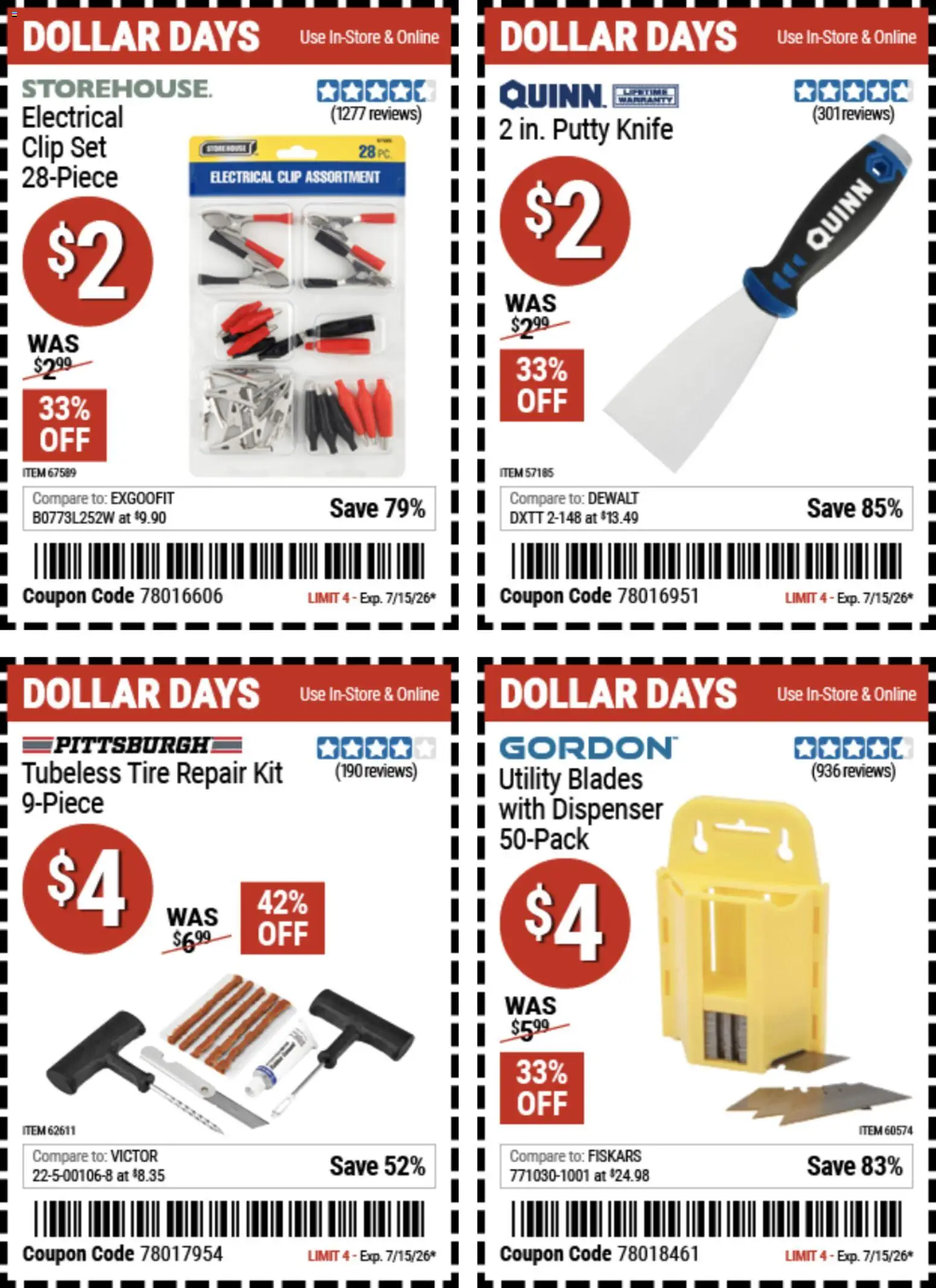 Harbor Freight Dollar Days - valid from 07/02/2026 | Page: 3 | Products: Clip, Tire, Pc