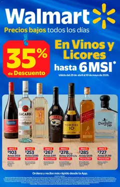 Vista previa de Walmart folleto Vinos y licores con 35% de descuento, nuevo folleto de la tienda, válido en México a partir del 29.04.2026