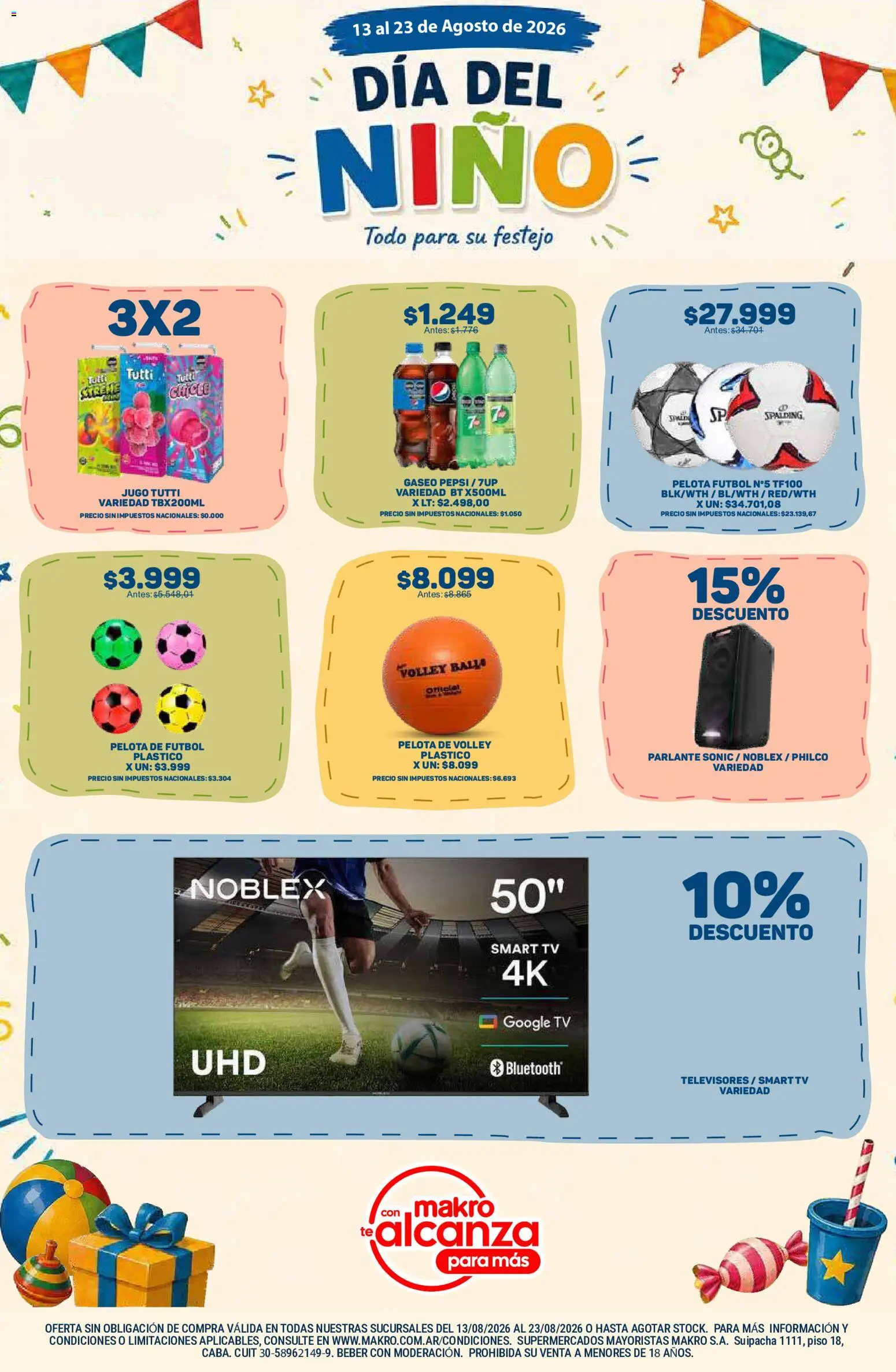 Makro Ofertas dia del nino │ válido desde el 14/08/2026 | Página: 5 | Productos: Pepsi, Pelota, Parlante, Jugo