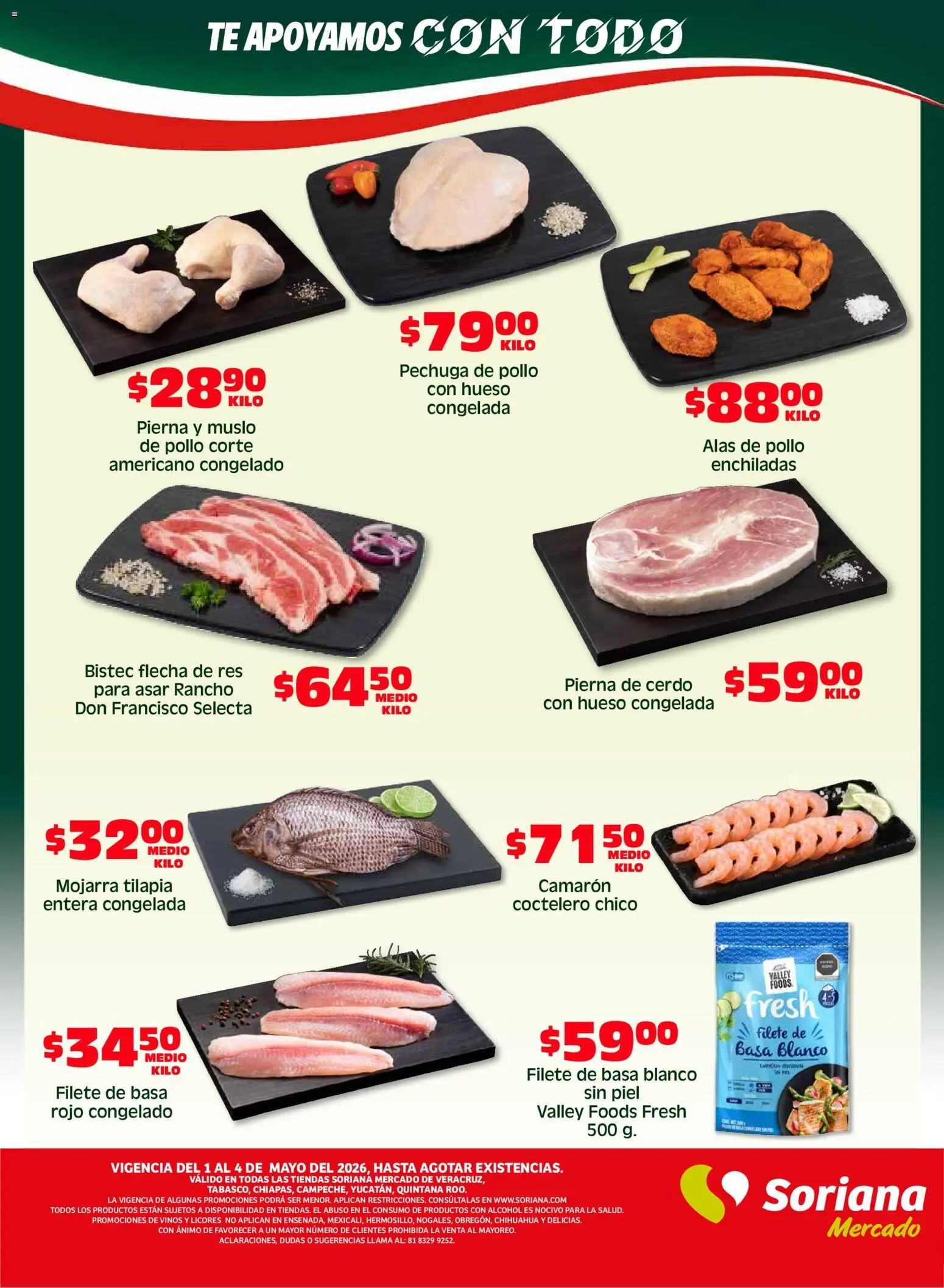 Nuevas ofertas de Soriana válidas en toda la República Mexicana desde el 01.05.2026. ¡Encuentra las mejores ofertas en Soriana Fin de Semana Mercado: Ver, Tab, Chis, Camp, Yuc y Q. Roo! | Página: 2 | Productos: Pollo, Cerdo, Res, Té