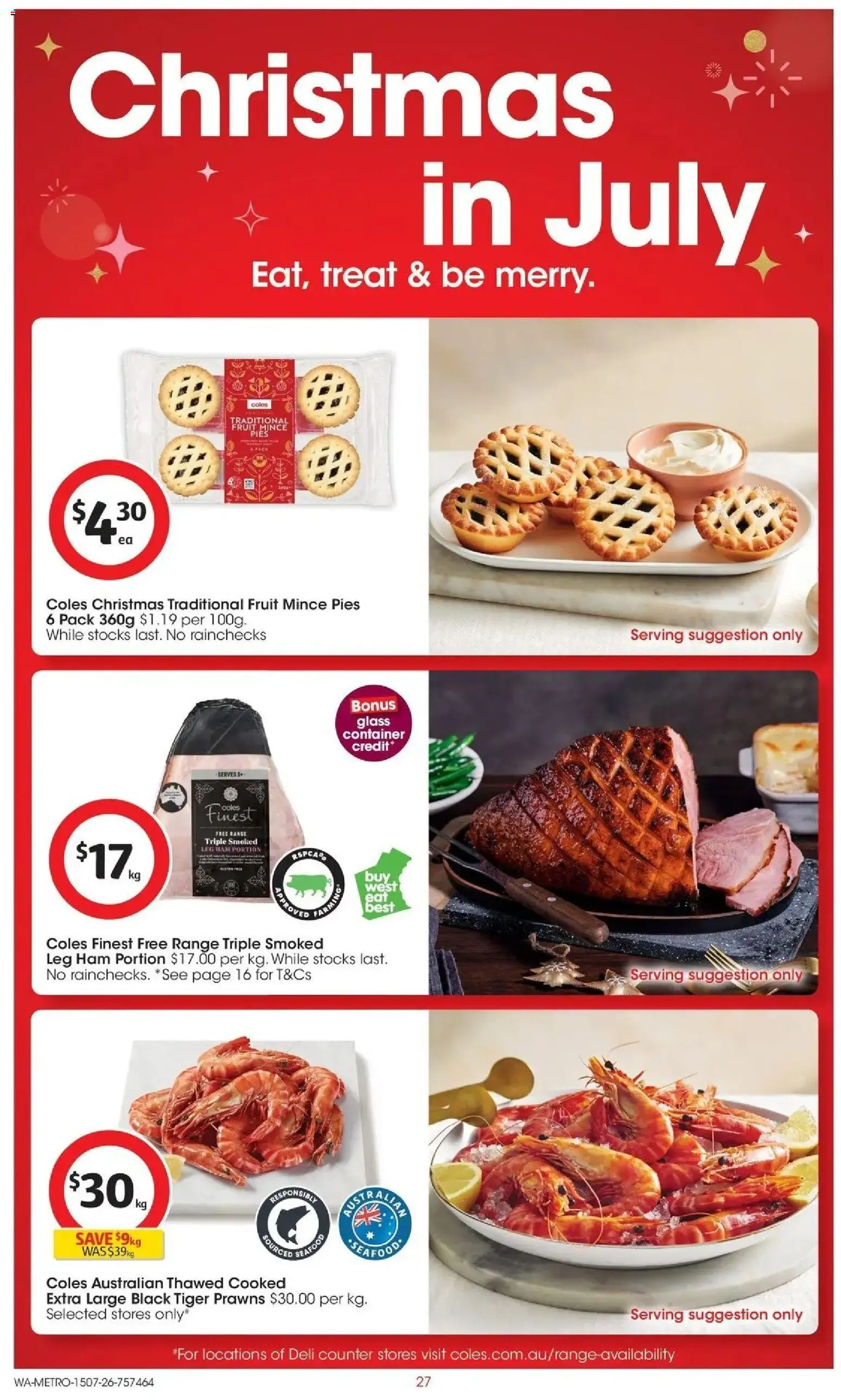 Coles catalogue - valid from 15/07/2026 | Page: 27 | Products: Ham, Prawns, Fruit, Pies