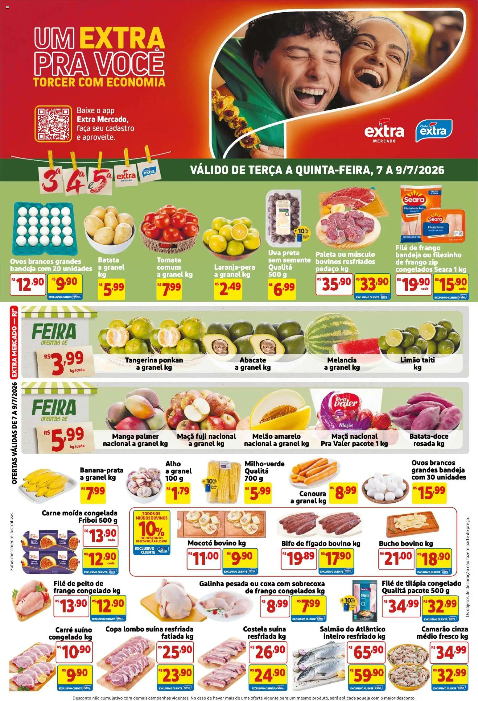 Extra Folheto - válido de 07/07/2026 | Página: 1 | Produtos: Melancia, Copa, Cenoura, Frango