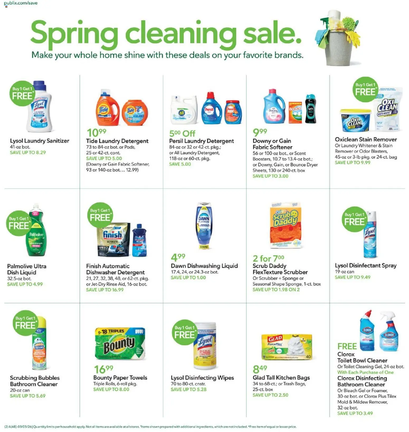 Publix Weekly Ad - valid from 04.03.2026 | Page: 2 | Products: Fabric softener, Stain remover, Detergent, Sponge
