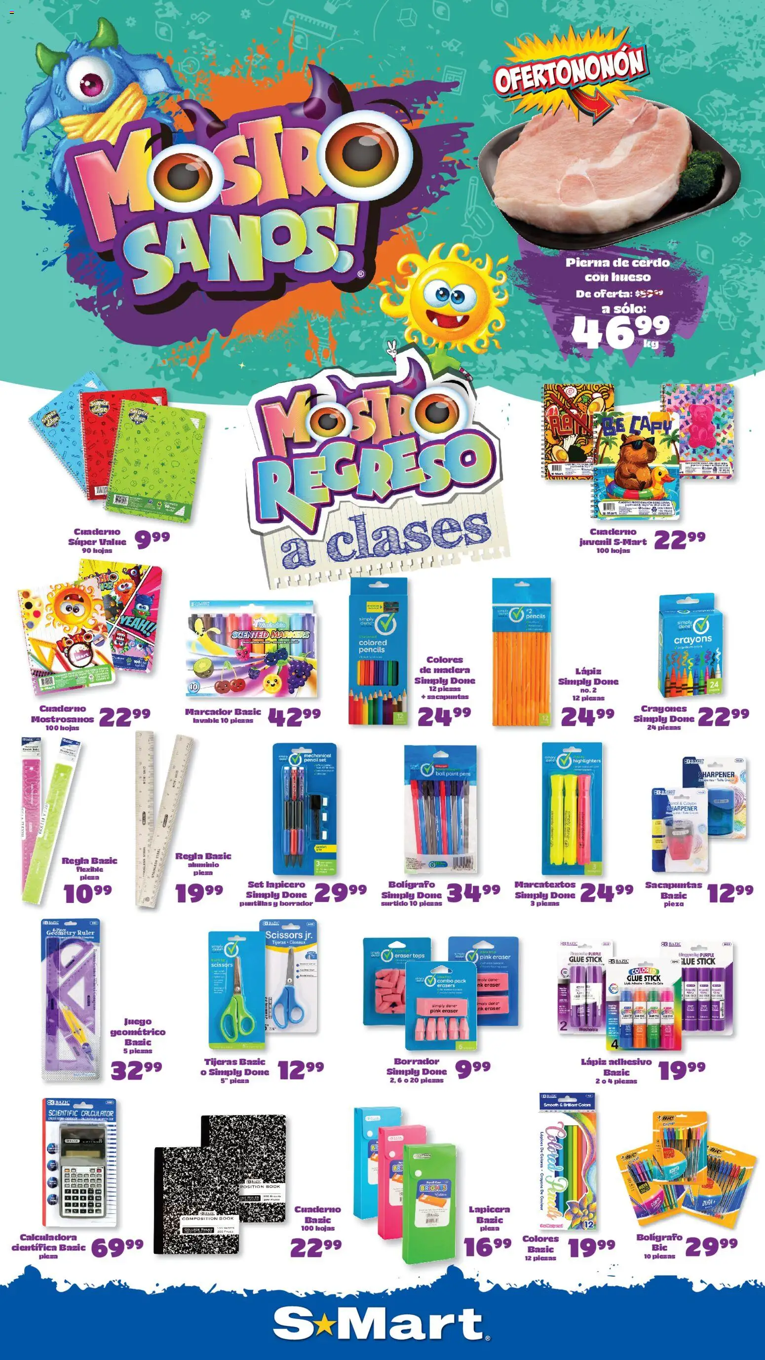Nuevas ofertas de S-Mart válidas en toda la República Mexicana desde el 21/08/2026. ¡Encuentra las mejores ofertas en S-Mart folleto Ofertas de feria Monterrey! | Página: 1 | Productos: Cerdo, Cuaderno, Juego, Calculadora