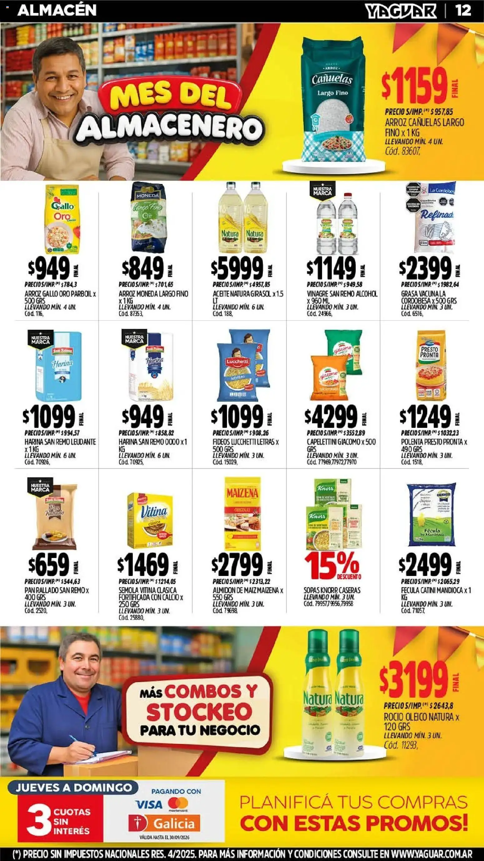 Yaguar - Oferta Semanal Chaco │ válido desde el 28/09/2026 | Página: 12 | Productos: Aceite, Polenta, Alcohol, Arroz
