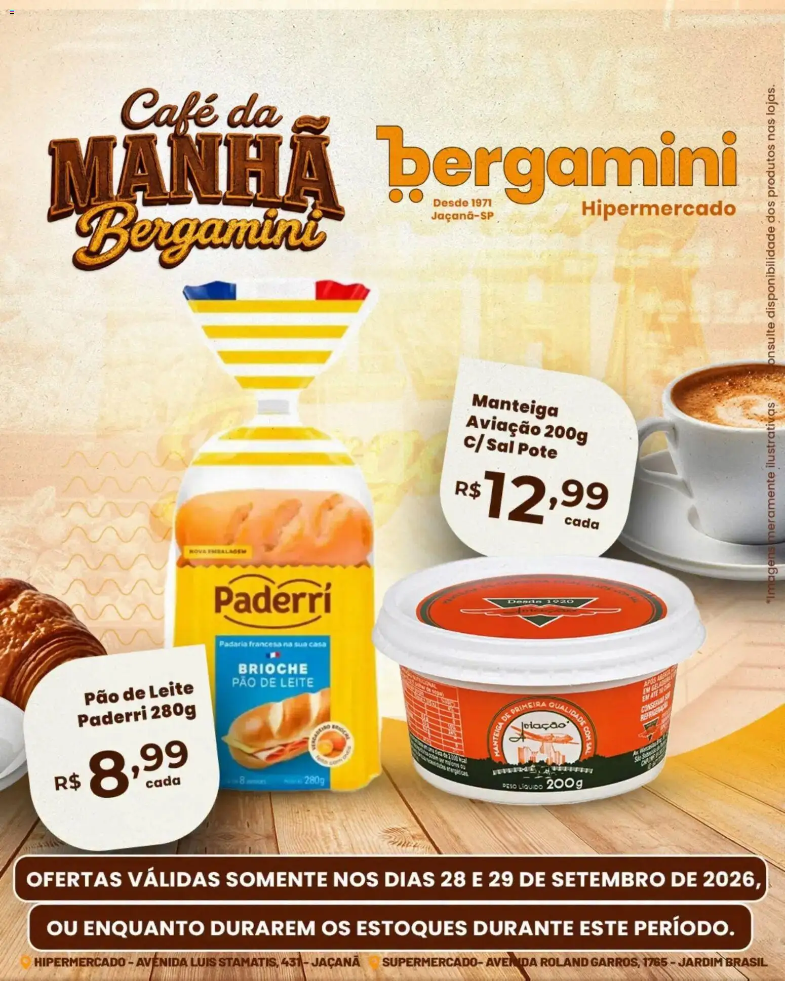Supermercado Bergamini Folheto - válido de 28/09/2026 | Página: 13 | Produtos: Brioche, Leite, Café, Sal