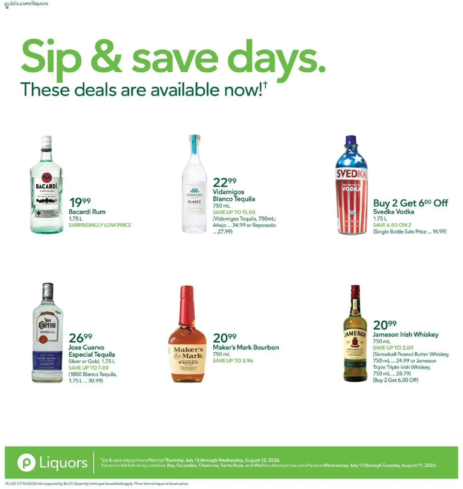 Publix Liquor Ad - valid from 07/16/2026 | Page: 4 | Products: Butter, Bourbon, Vodka, Whiskey