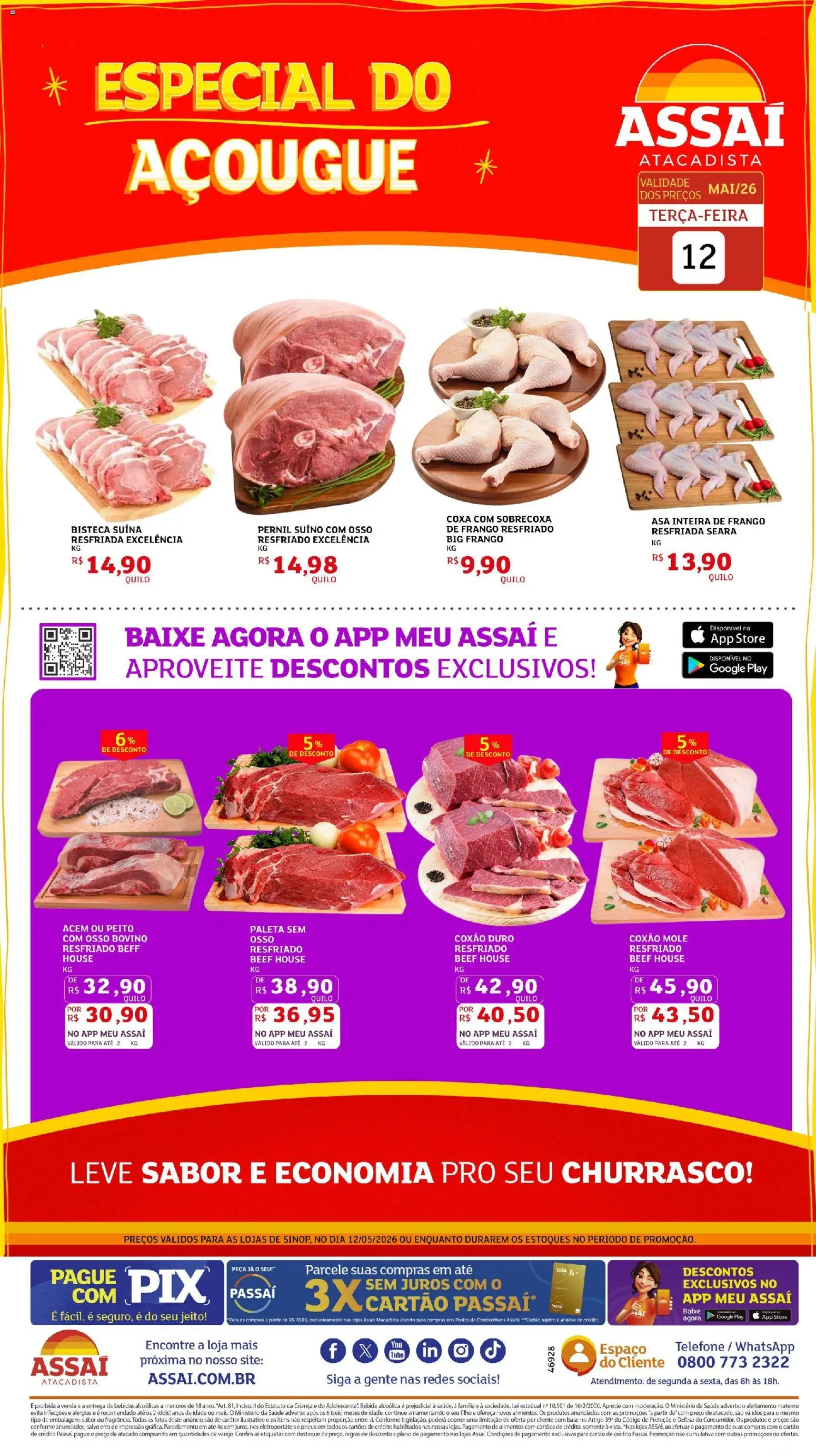 Assaí Atacadista Folheto - válido de 12.05.2026 | Página: 1 | Produtos: Acém, Bebida, Telefone, Frango