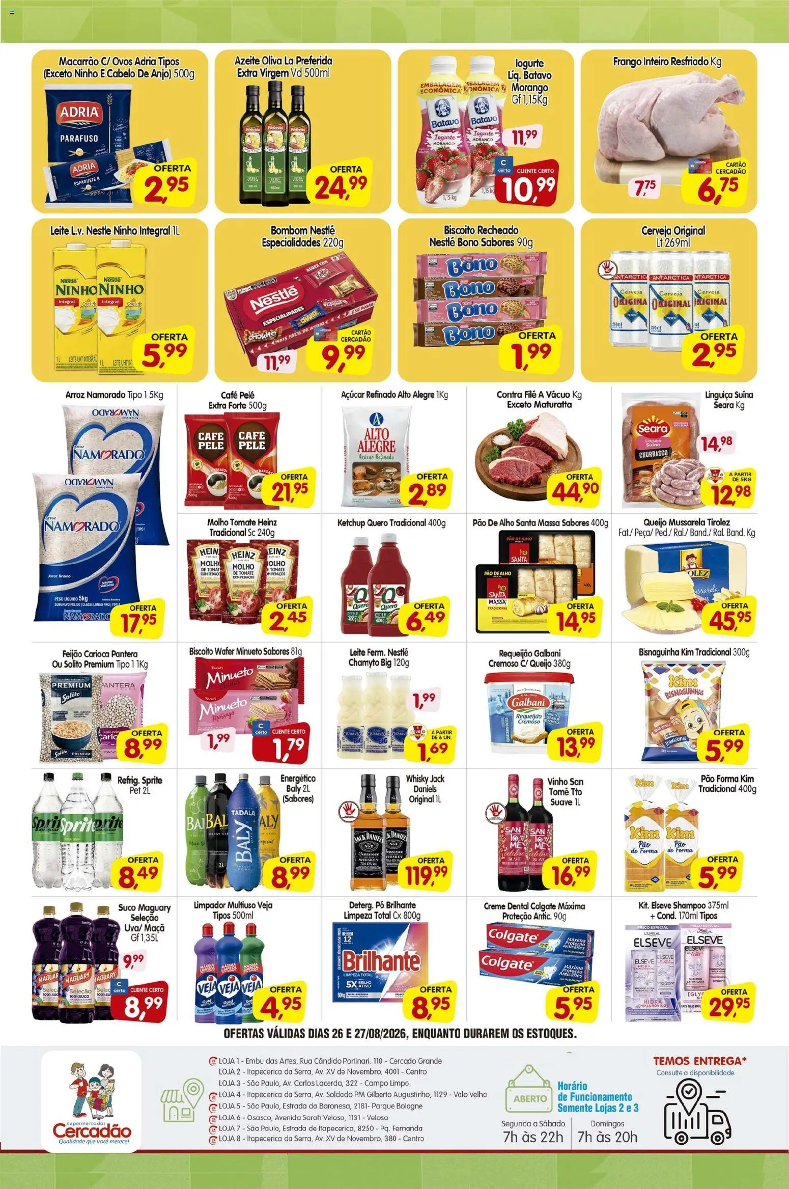 Cercadão Folheto - válido de 26/08/2026 | Página: 2 | Produtos: Shampoo, Frango inteiro, Queijo, Ovos