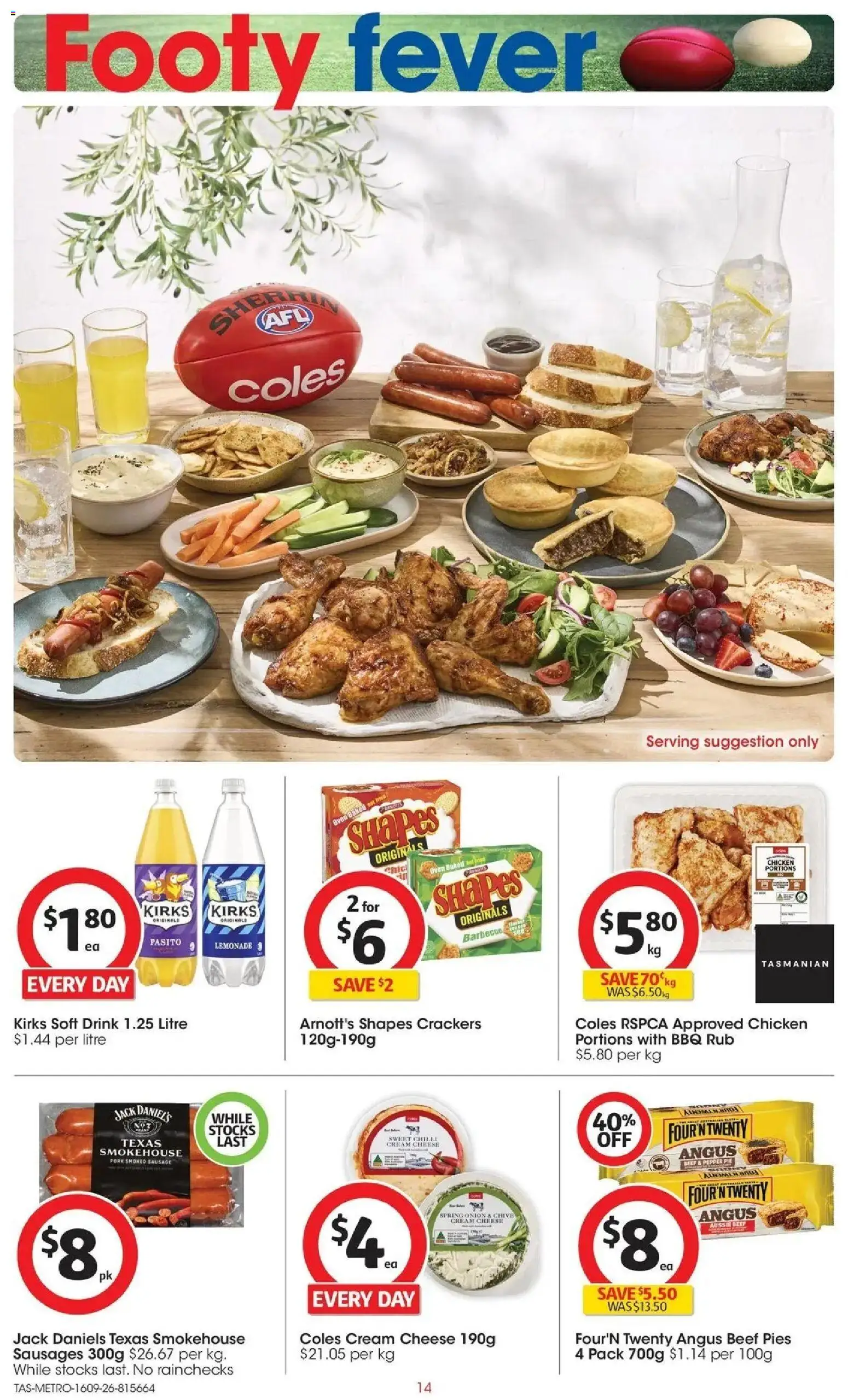 Coles catalogue - valid from 16/09/2026 | Page: 14 | Products: Crackers, Cheese, Chicken, Pies