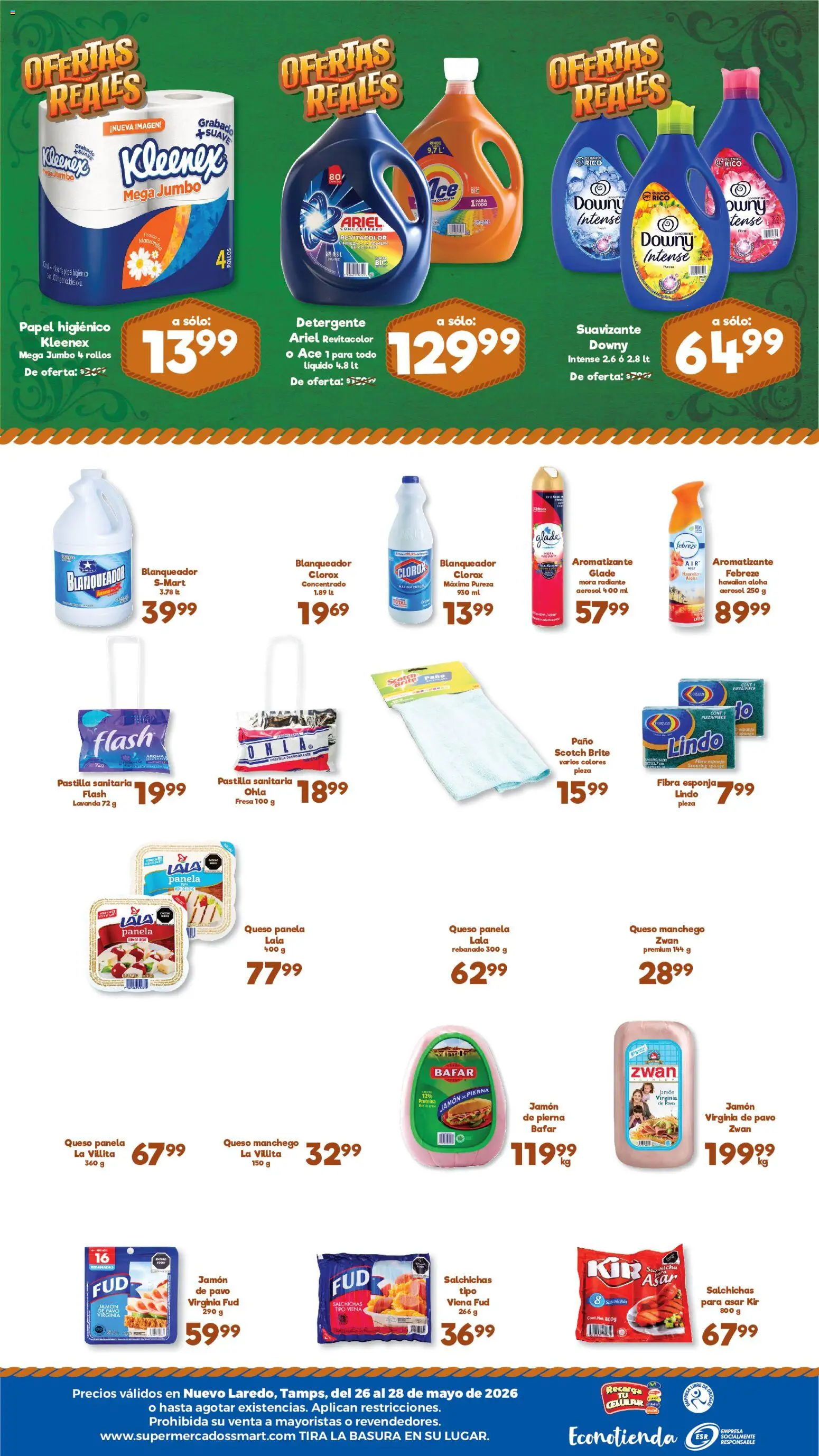 Nuevas ofertas de S-Mart válidas en toda la República Mexicana desde el 26.05.2026. ¡Encuentra las mejores ofertas en S-Mart folleto Ofertas de feria Nuevo Laredo! | Página: 2 | Productos: Salchicha, Esponja, Jamón, Radiante