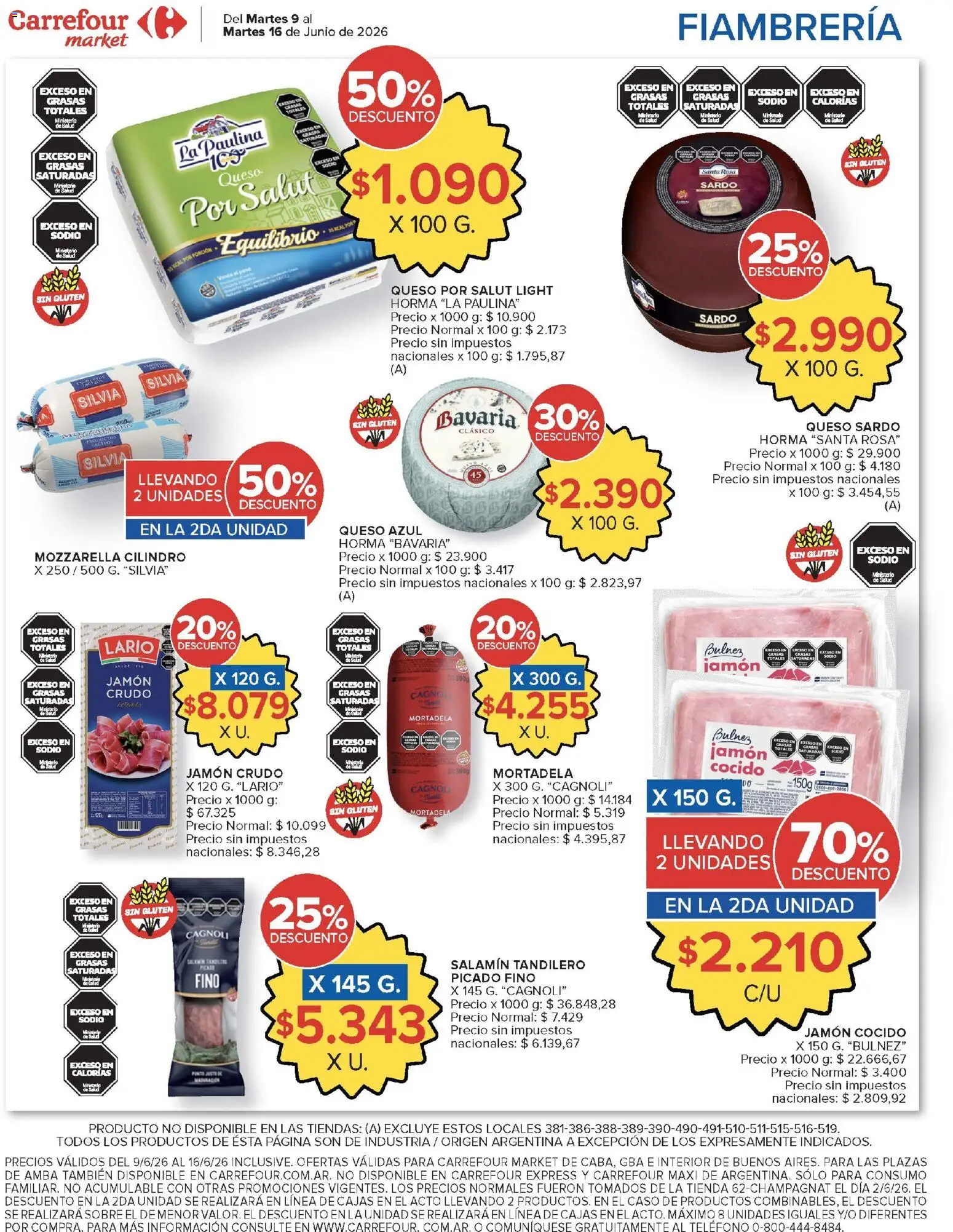 Carrefour Market catálogo │ válido desde el 09.06.2026 | Página: 12 | Productos: Jamón cocido, Jamón crudo, Mortadela, Queso