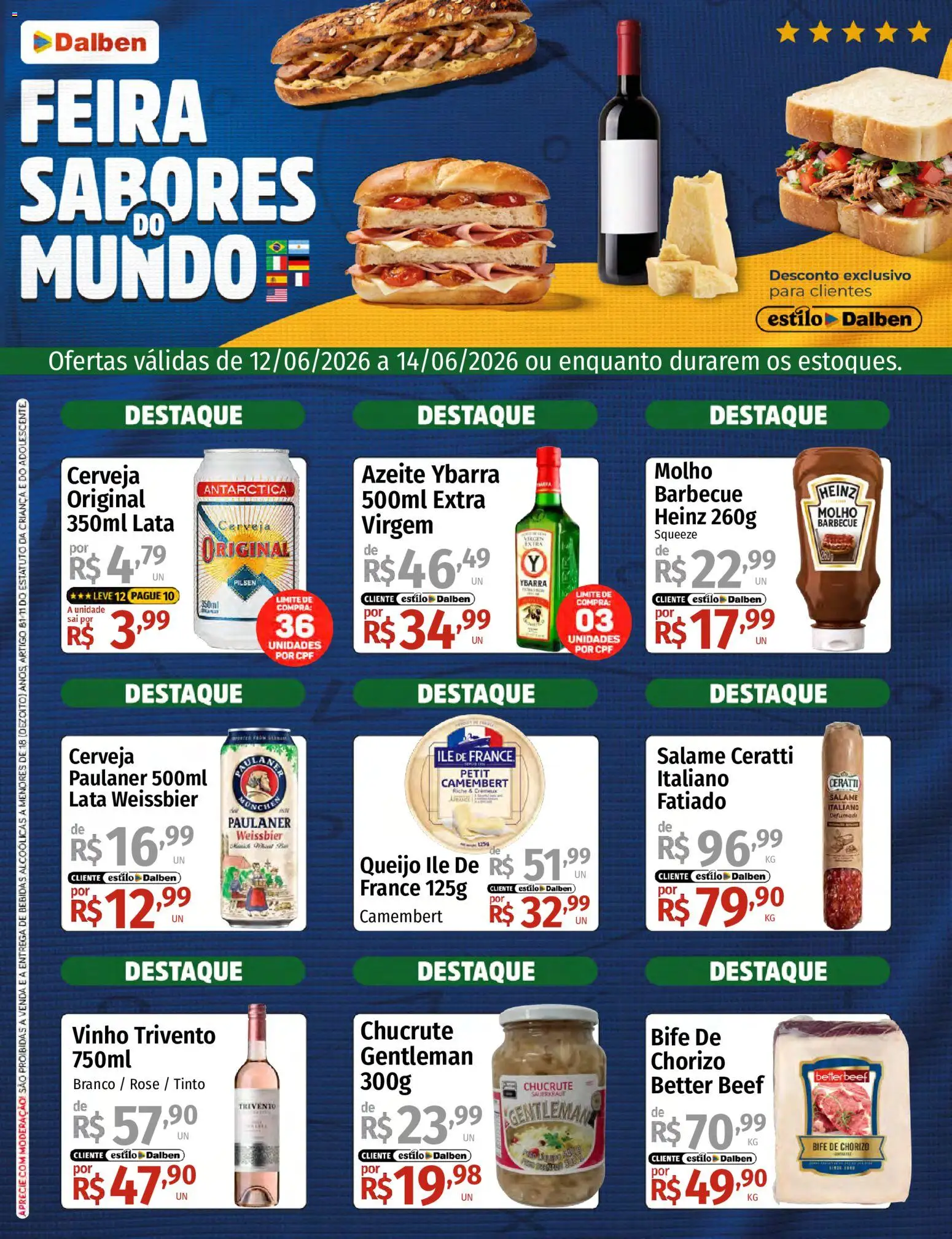 Supermercado Dalben Folheto - válido de 12.06.2026 | Página: 1 | Produtos: Vinho, Cerveja, Camembert, Azeite