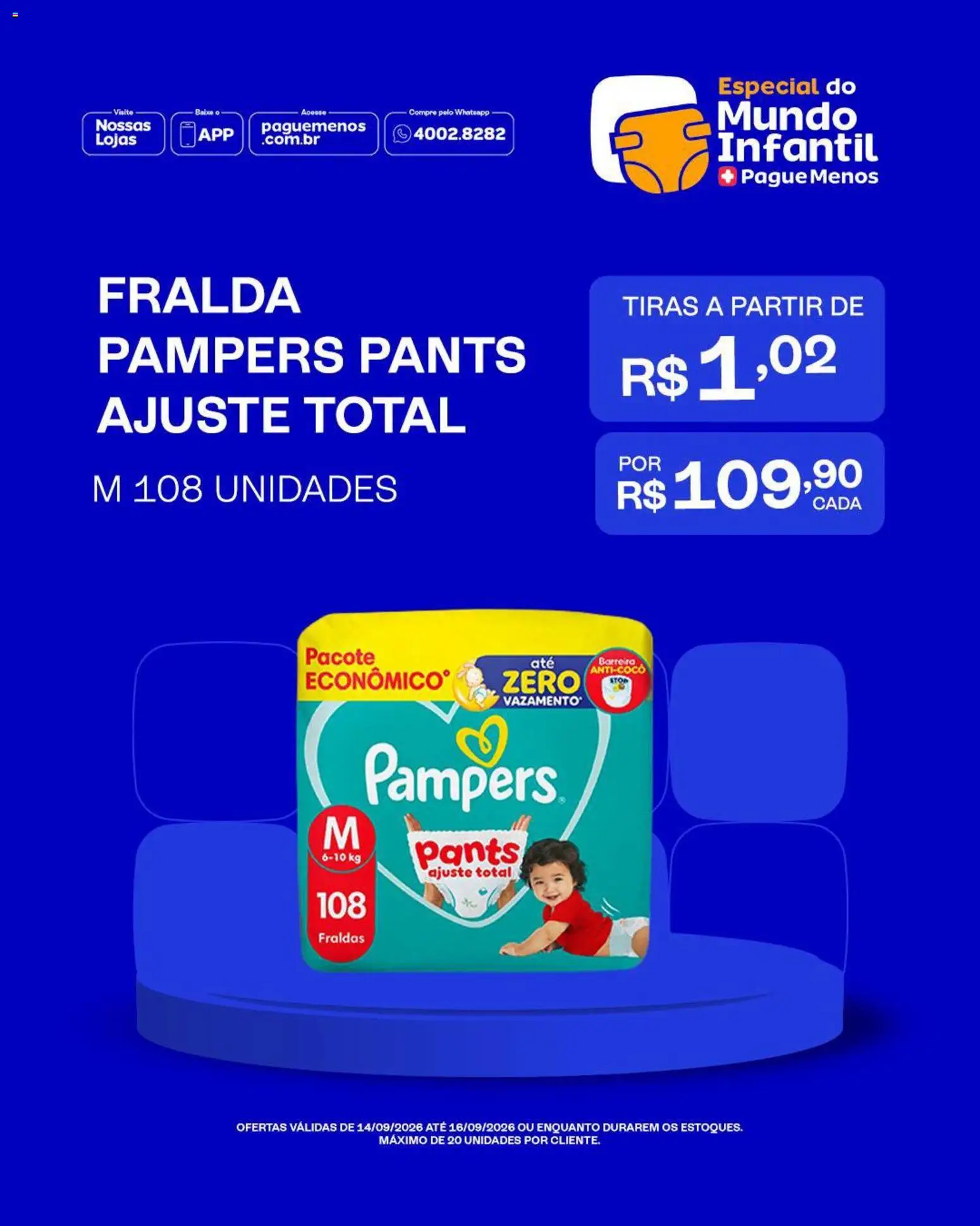Pague Menos Folheto - válido de 14/09/2026 | Página: 4 | Produtos: Pampers, Fraldas
