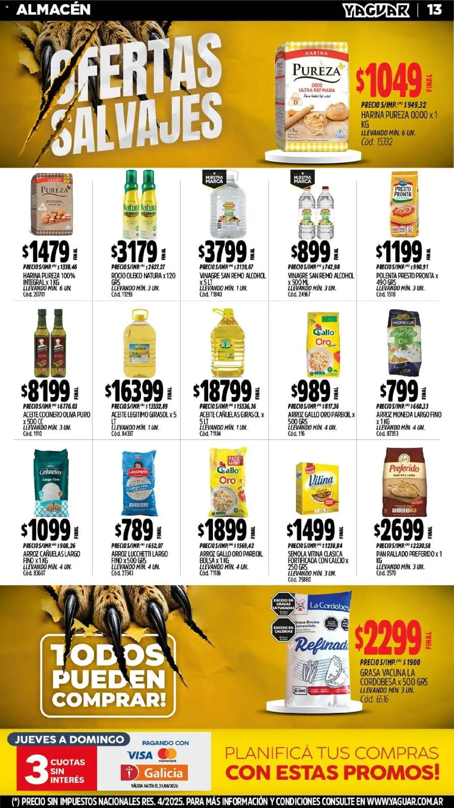 Yaguar - Oferta Semanal Mendoza │ válido desde el 03/08/2026 | Página: 13 | Productos: Bolsa, Oliva, Arroz, Pan rallado