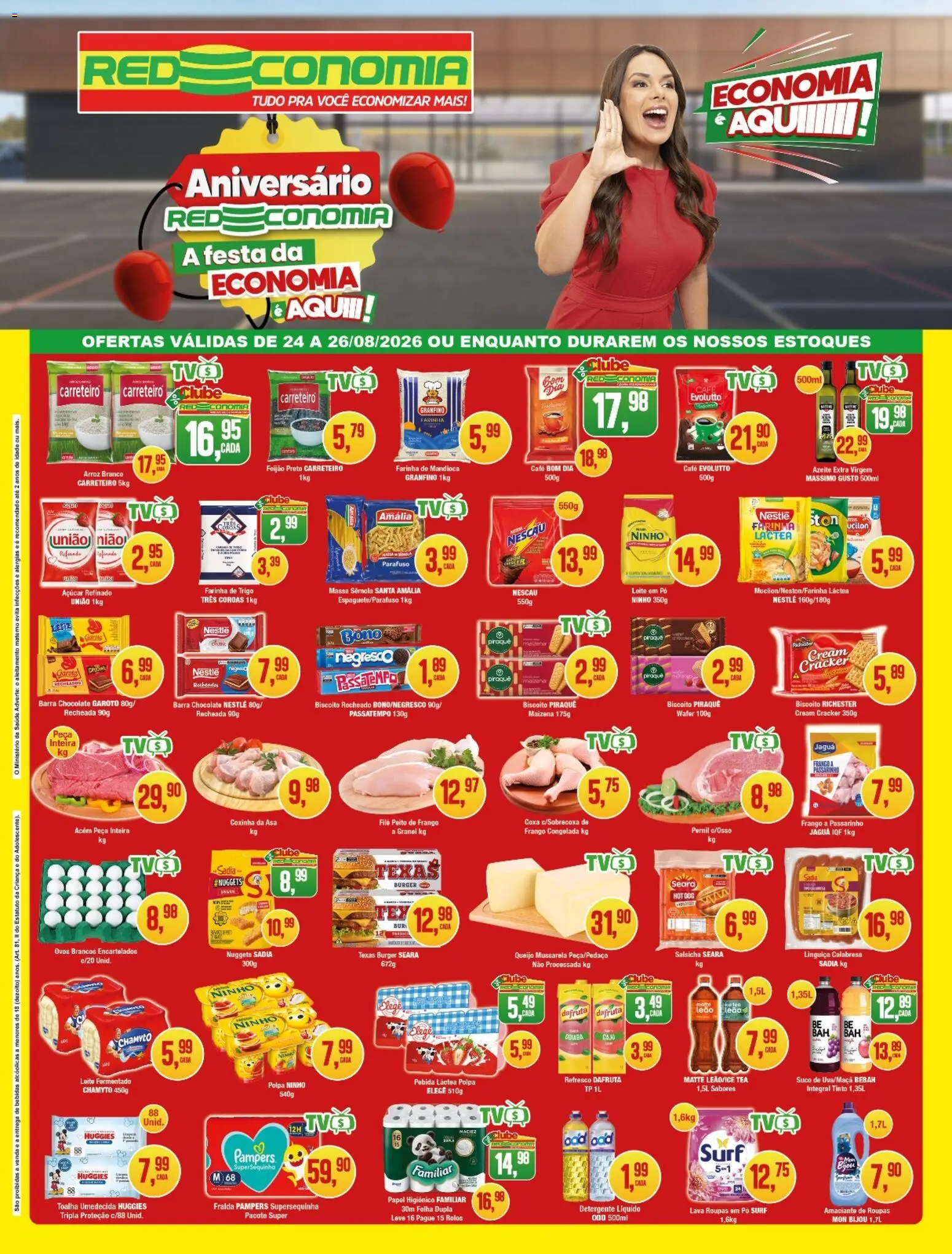 RedEconomia Folheto - válido de 24/08/2026 | Página: 1 | Produtos: Amaciante de roupas, Acém, Açúcar, Azeite