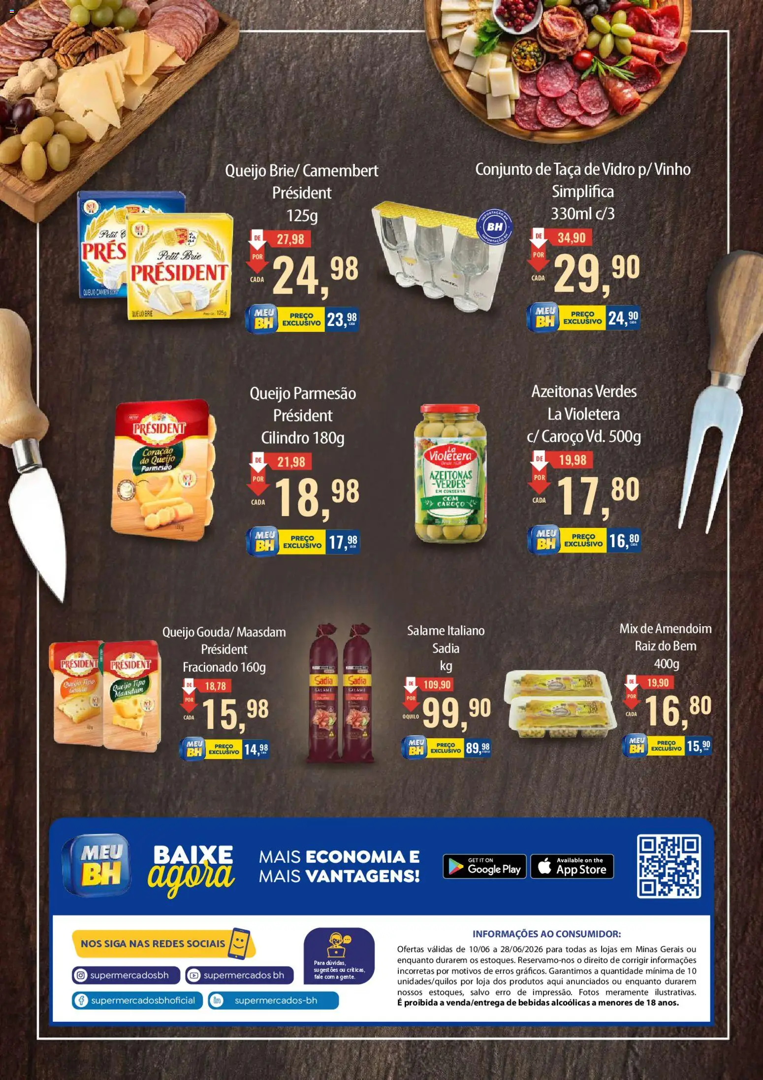 Supermercados BH Folheto - válido de 10.06.2026 | Página: 2 | Produtos: Salame, Parmesão, Brie, Camembert