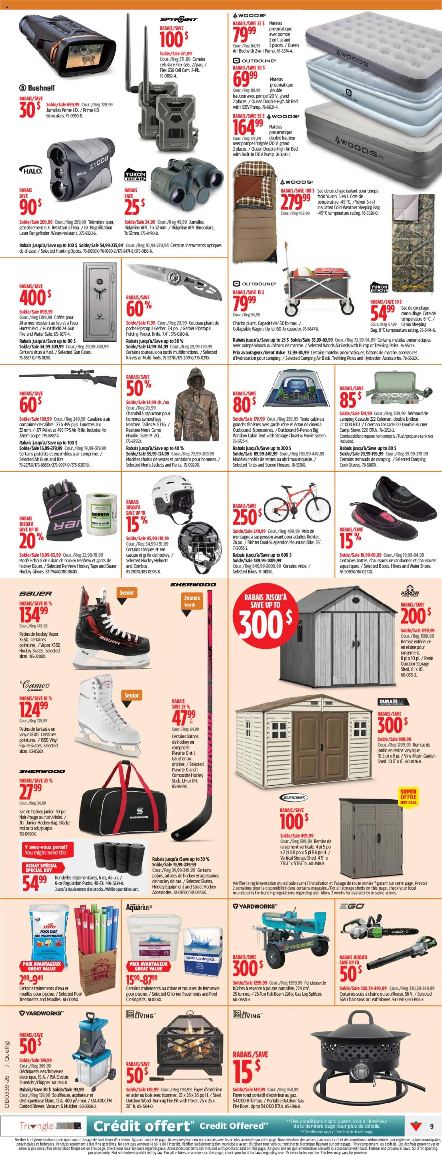 Canadian Tire flyer valid from Sep 24, 2026 | Page: 9 | Products: Water, Camera, Knives, Door