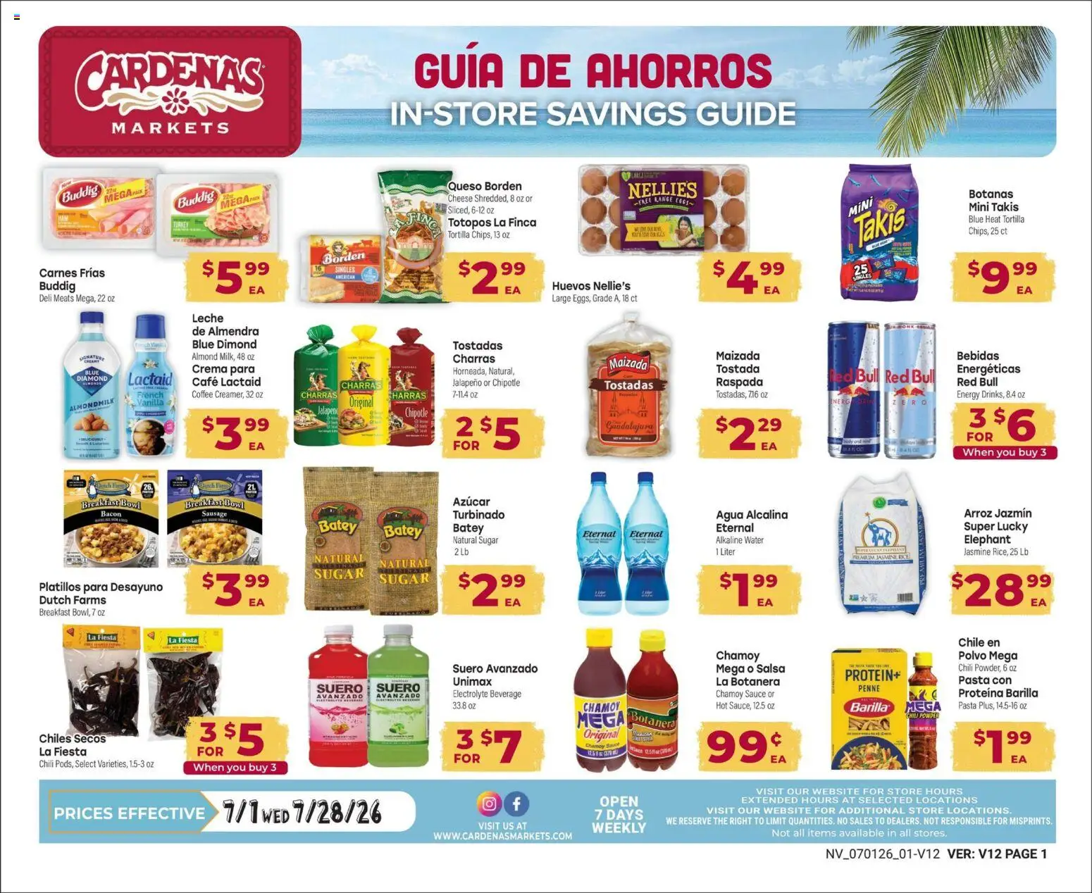 Cardenas Monthly Ad - valid from 07/01/2026 | Page: 1 | Products: Cheese, Pasta, Water, Sugar