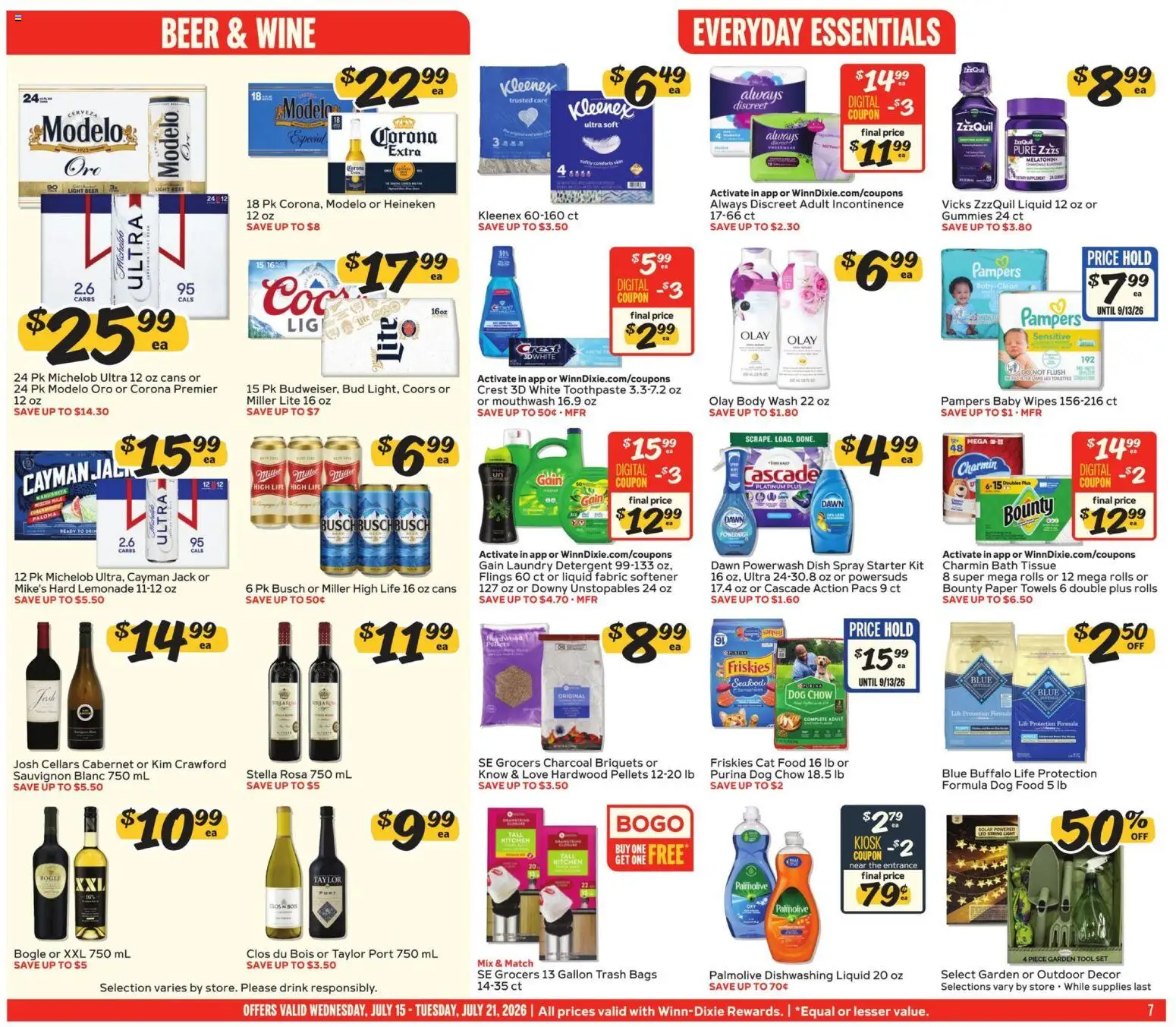 Winn Dixie Weekly Ad - valid from 07/15/2026 | Page: 7 | Products: Dog Food, Cat Food, Mouthwash, Starter