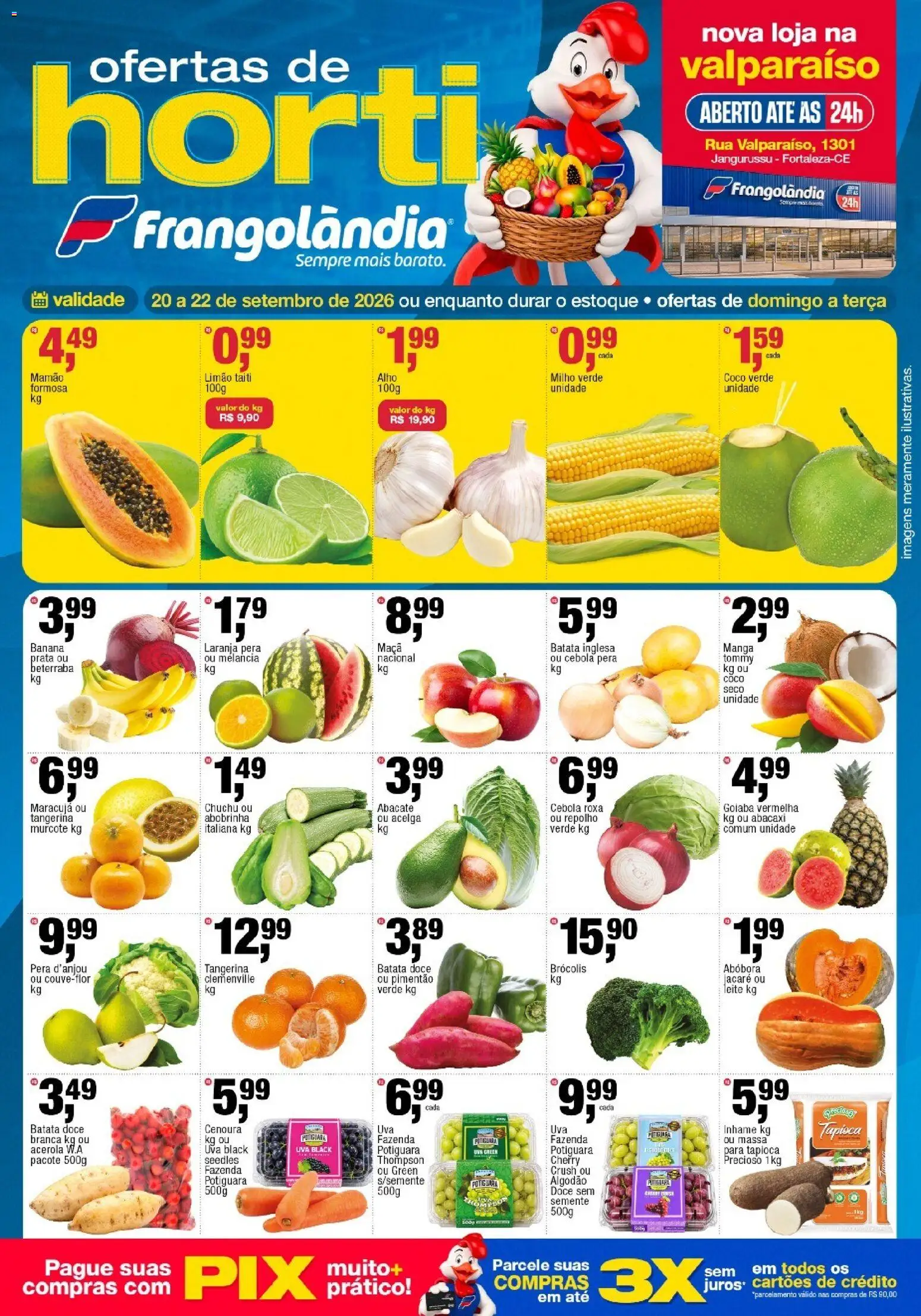 Frangolândia Folheto - válido de 20/09/2026 | Página: 1 | Produtos: Goiaba, Abobrinha, Cebola, Mamão
