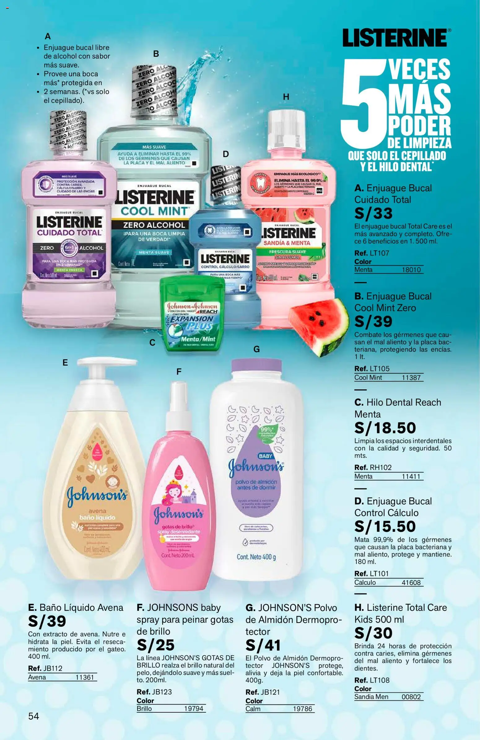 Catálogo Leonisa válido desde 15/07/2026 | Página: 54 | Productos: Enjuague bucal, Baño, Empaque, Polvo
