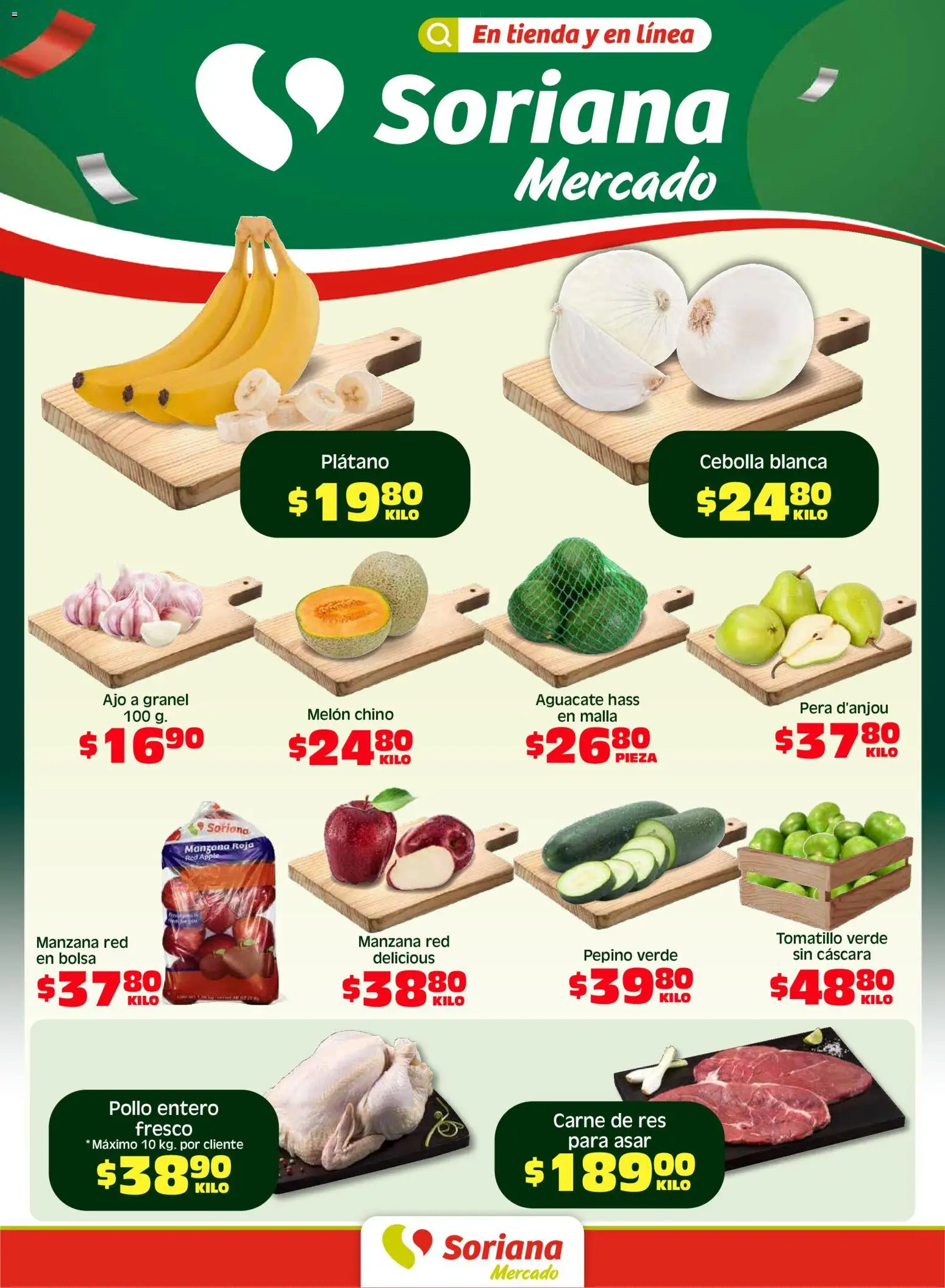 Nuevas ofertas de Soriana válidas en toda la República Mexicana desde el 01.05.2026. ¡Encuentra las mejores ofertas en Soriana Fin de Semana Mercado: Tamaulipas! | Página: 1 | Productos: Plátano, Ajo, Manzana, Aguacate