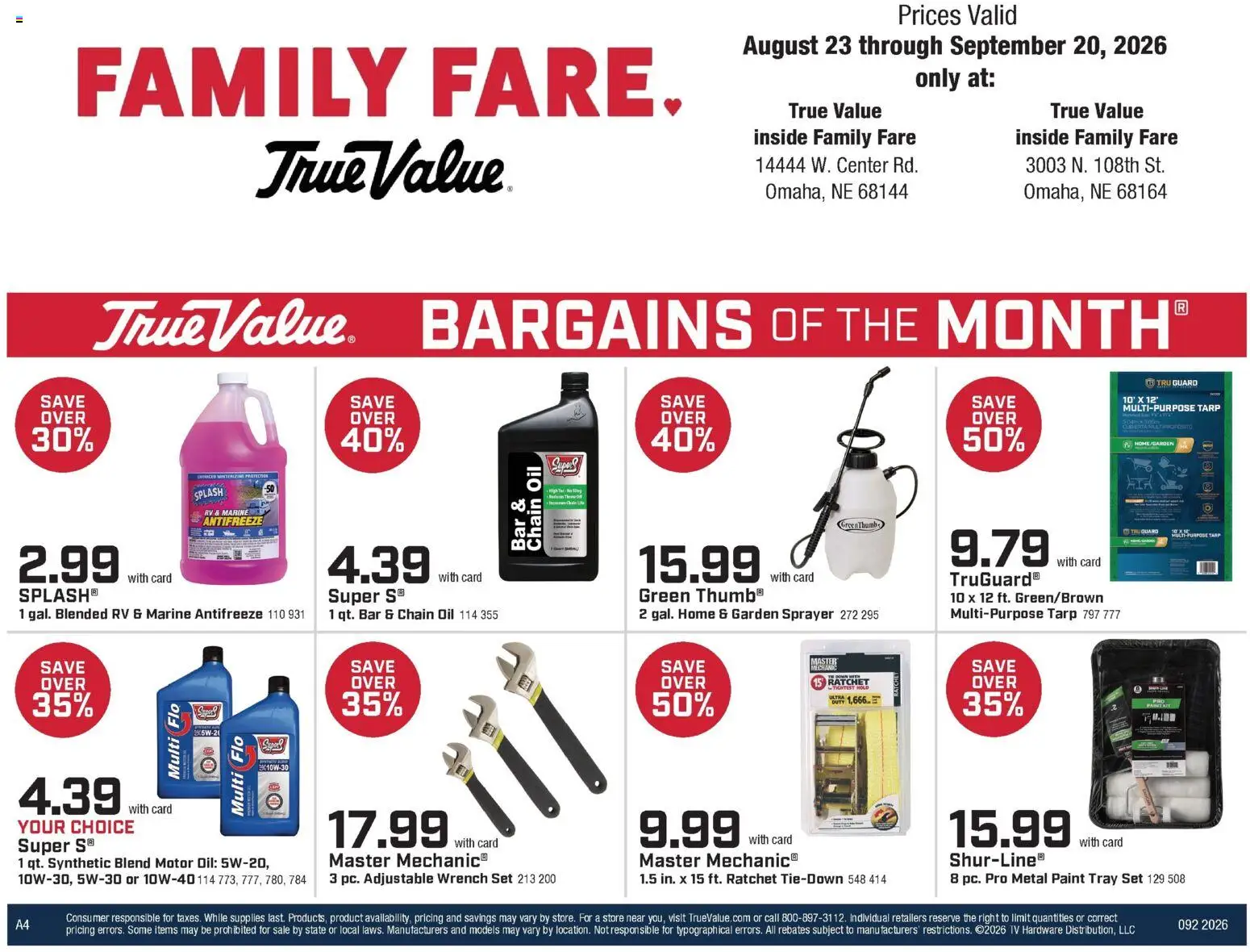 Family Fare Weekly Ad - NE - valid from 08/30/2026 | Page: 17 | Products: Wrench, Ratchet, Oil, Motor Oil
