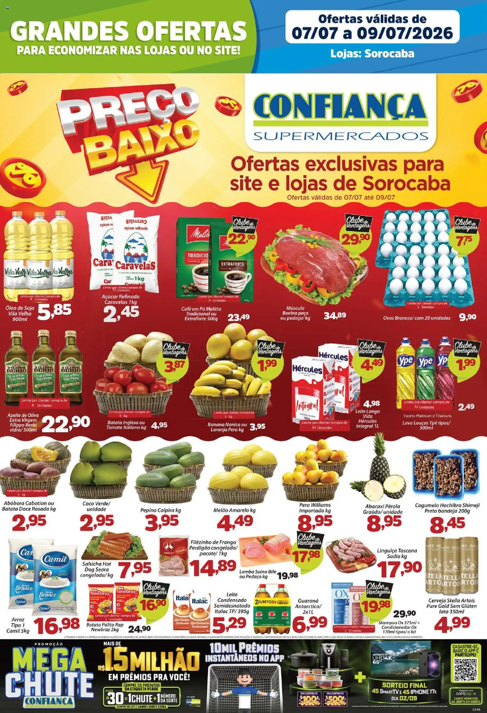 Confiança Folheto - válido de 07/07/2026 | Página: 1 | Produtos: Abóbora, Leite, Café, Arroz