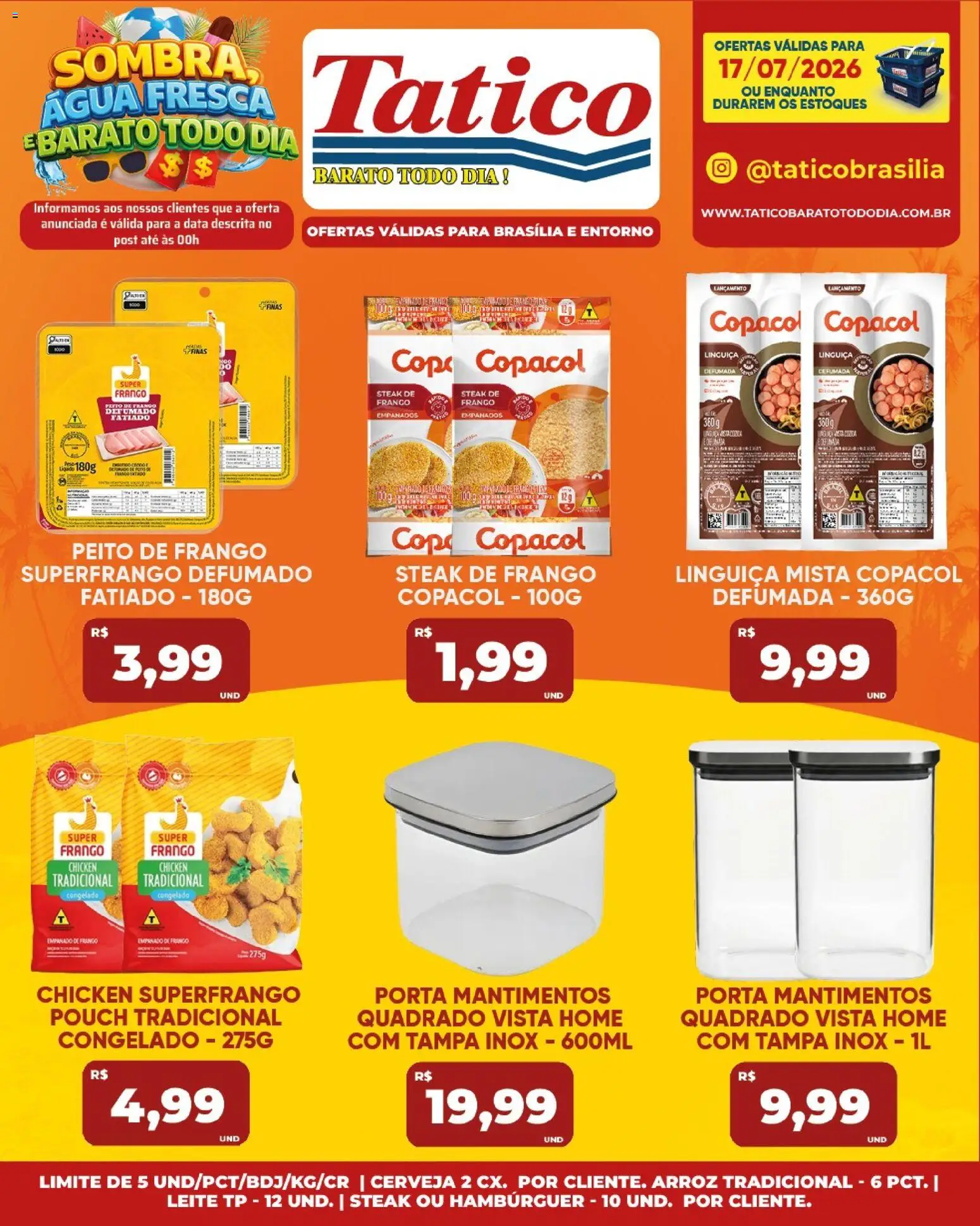 Tatico Folheto - válido de 17/07/2026 | Página: 17 | Produtos: Linguiça, Cerveja, Arroz, Peito de frango