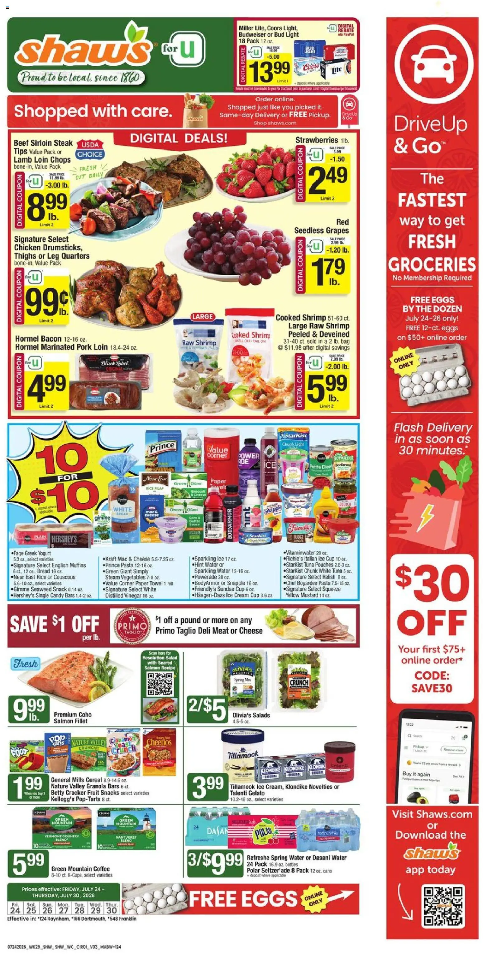Shaw's Weekly Ad - MA - valid from 07/24/2026 | Page: 1 | Products: Vinegar, Salad, Water, Vegetables
