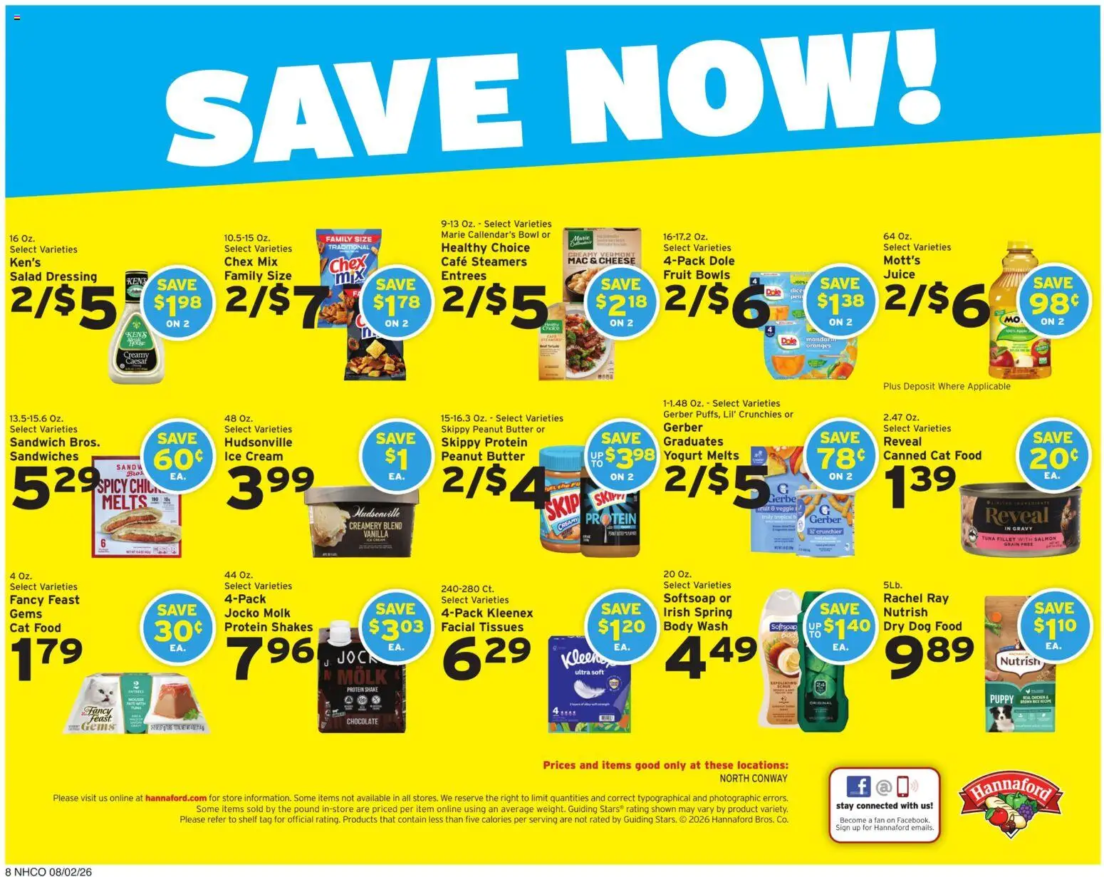 Hannaford Weekly Flyer - valid from 08/02/2026 | Page: 12 | Products: Dog Food, Cat Food, Yogurt, Salad