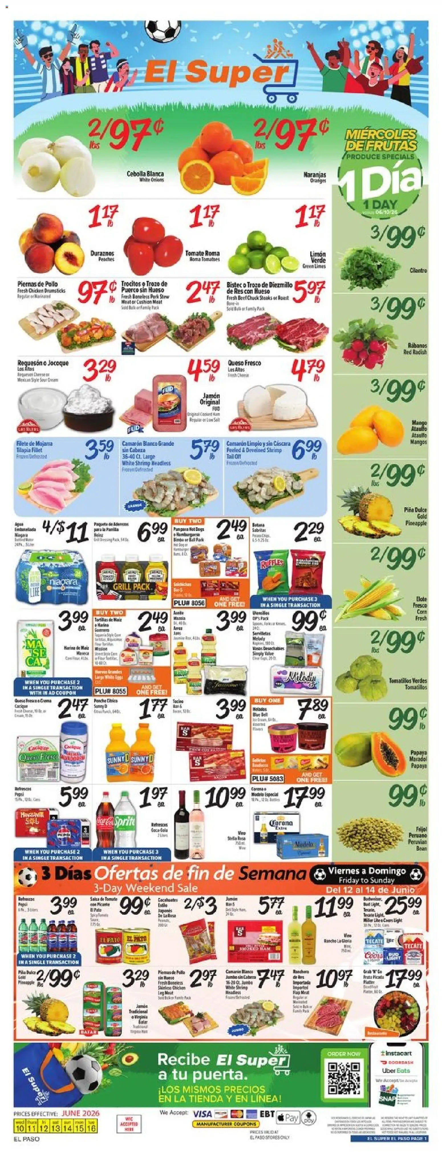 El Super Weekly Ad - TX - valid from 10.06.2026 | Page: 1 | Products: Corn, Cheese, Pork, Grill