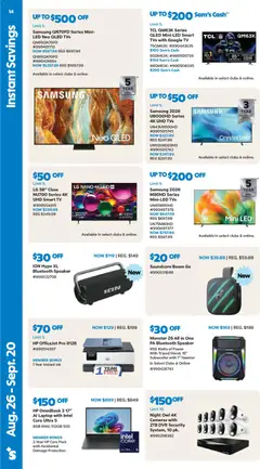 Preview of Sam's Club weekly ads valid from 08/26/2026 | Page: 14 | Products: Ink, Bluetooth speaker, Speaker, SSD