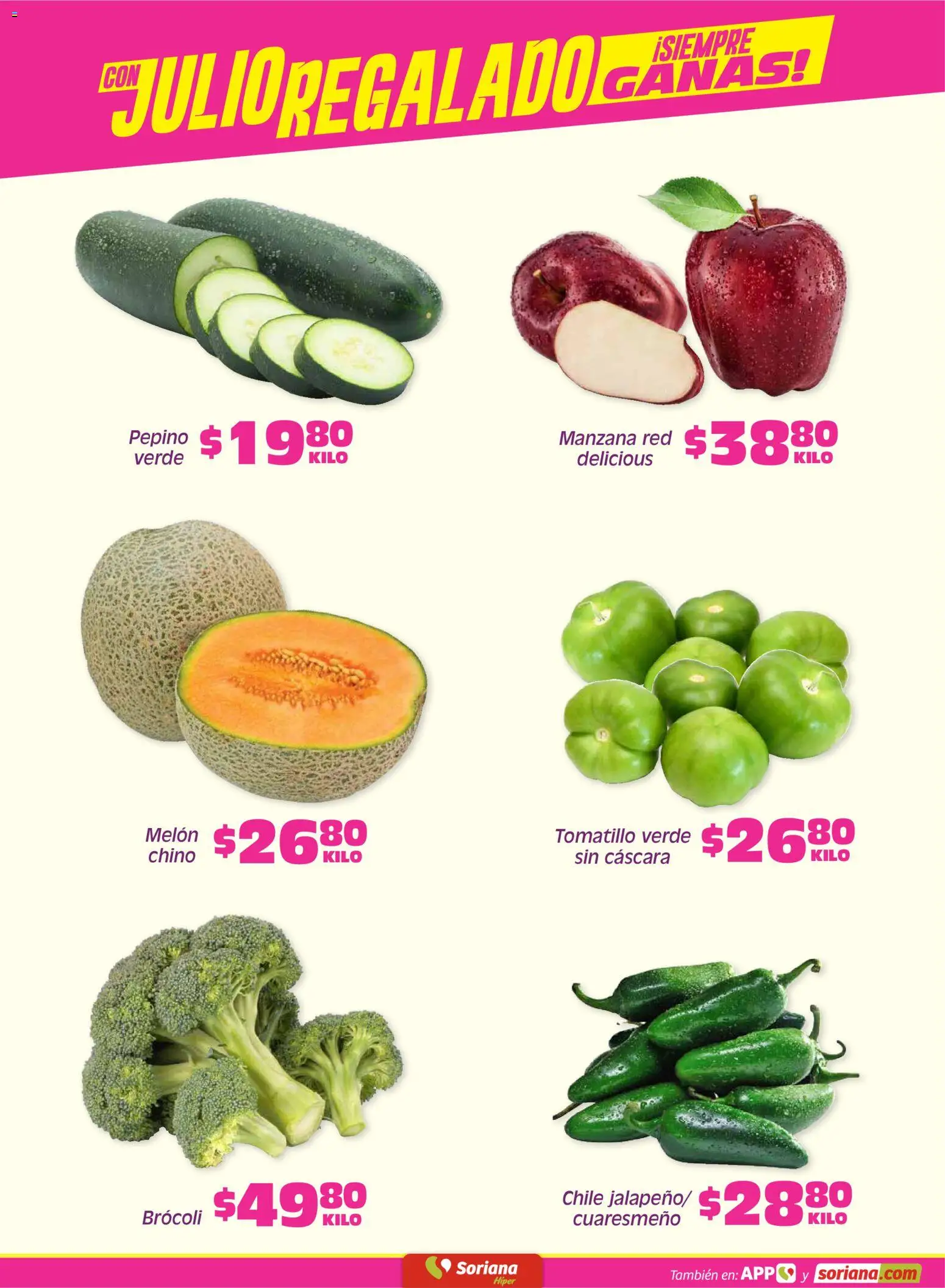 Nuevas ofertas de Soriana válidas en toda la República Mexicana desde el 26/06/2026. ¡Encuentra las mejores ofertas en Soriana Fin de Semana Híper: Tijuana, Mexicali, Ensenada, San Luis Río Colorado y Tecate! | Página: 2 | Productos: Melón, Brocoli, Manzana