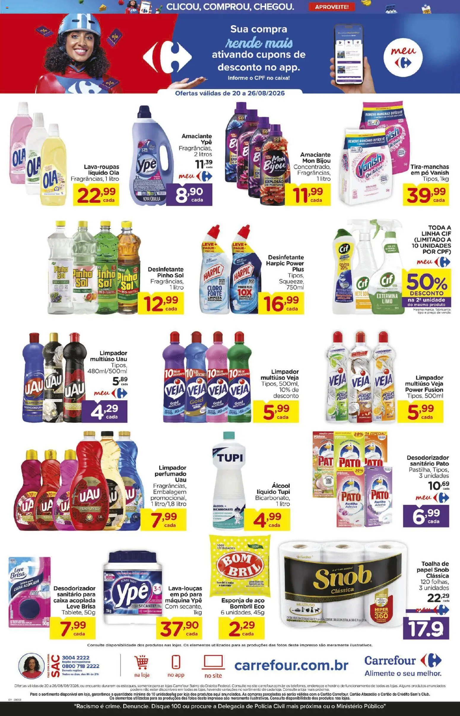 Carrefour Bairro Folheto - válido de 20/08/2026 | Página: 7 | Produtos: Álcool, Esponja de aço, Vanish, Pato