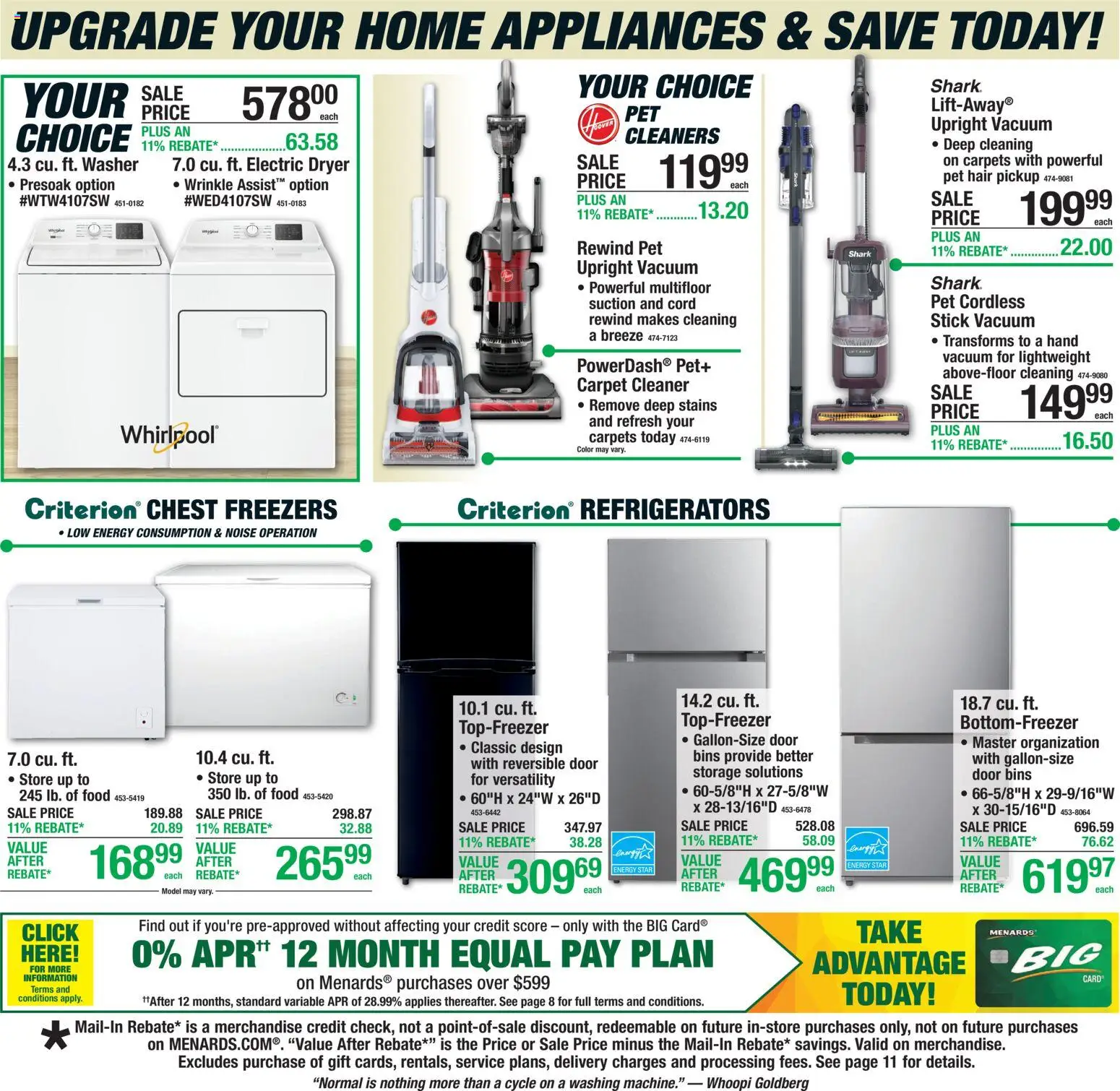 Menards Weekly Ad - valid from 07.05.2026 | Page: 13 | Products: Vacuum, Carpet, Washer, Dryer