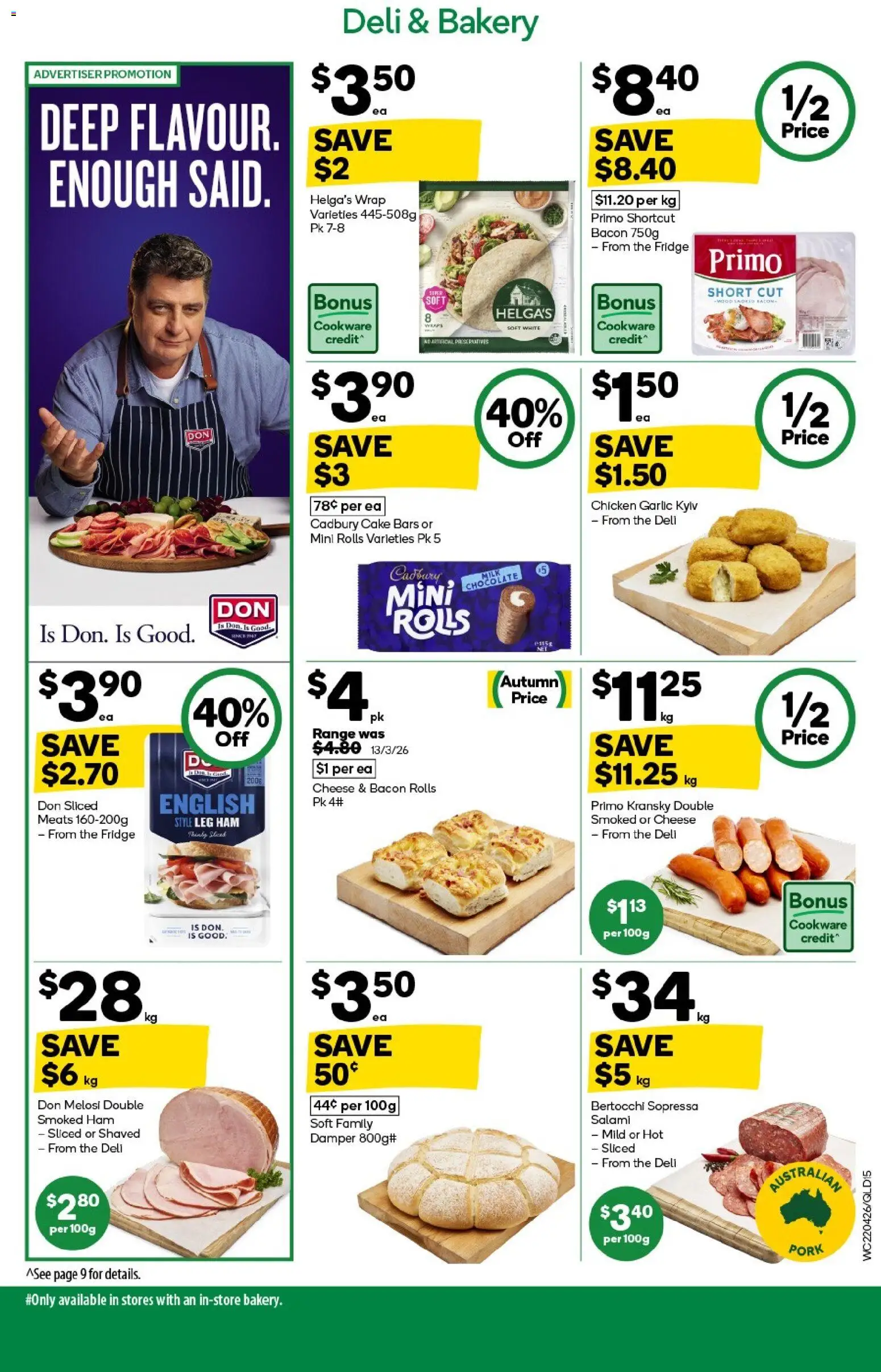 Woolworths catalogue - valid from 22.04.2026 | Page: 15 | Products: Cheese, Chocolate, Ham, Bakery