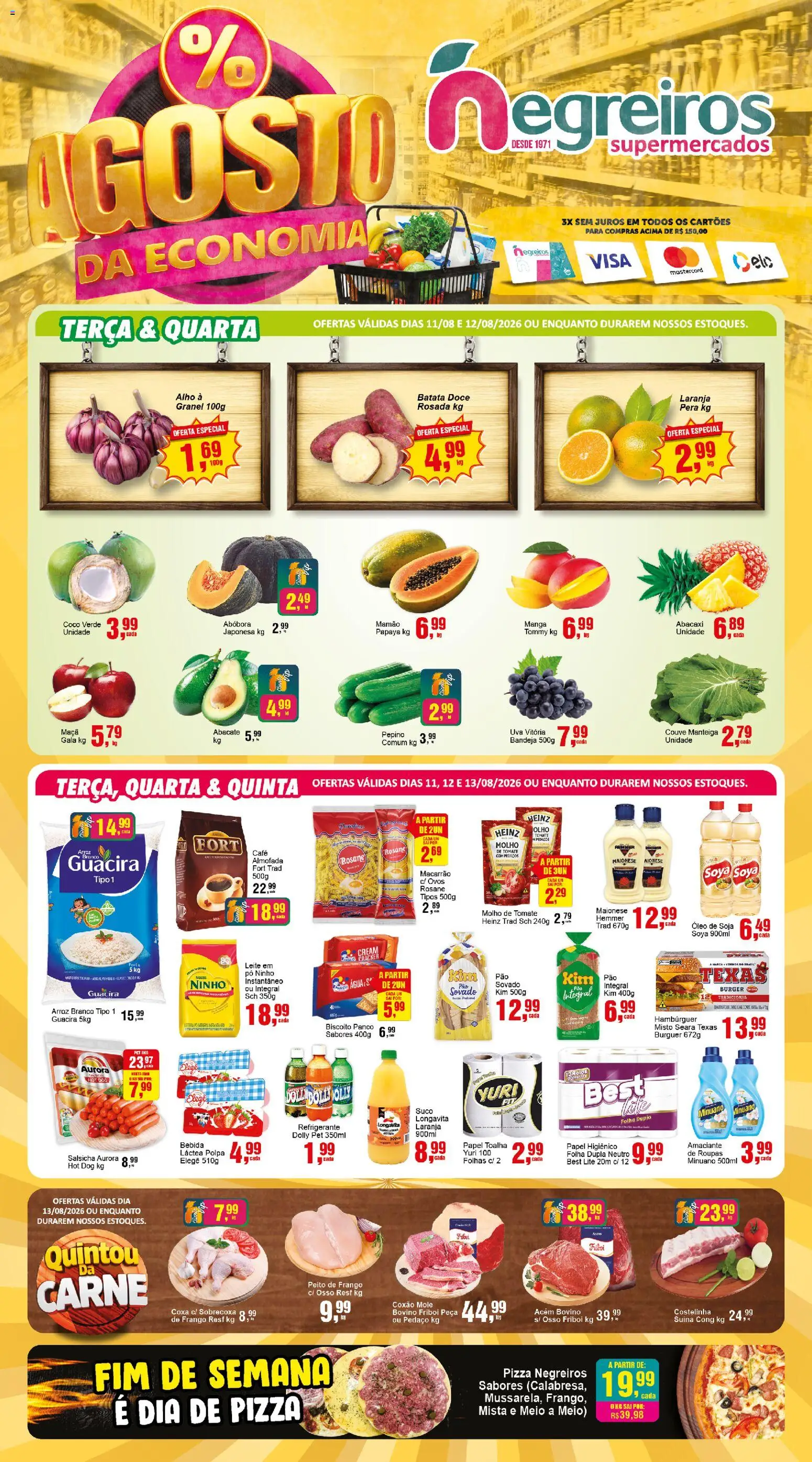 Negreiros Folheto - válido de 11/08/2026 | Página: 1 | Produtos: Manteiga, Macarrão, Maionese, Papel higiênico