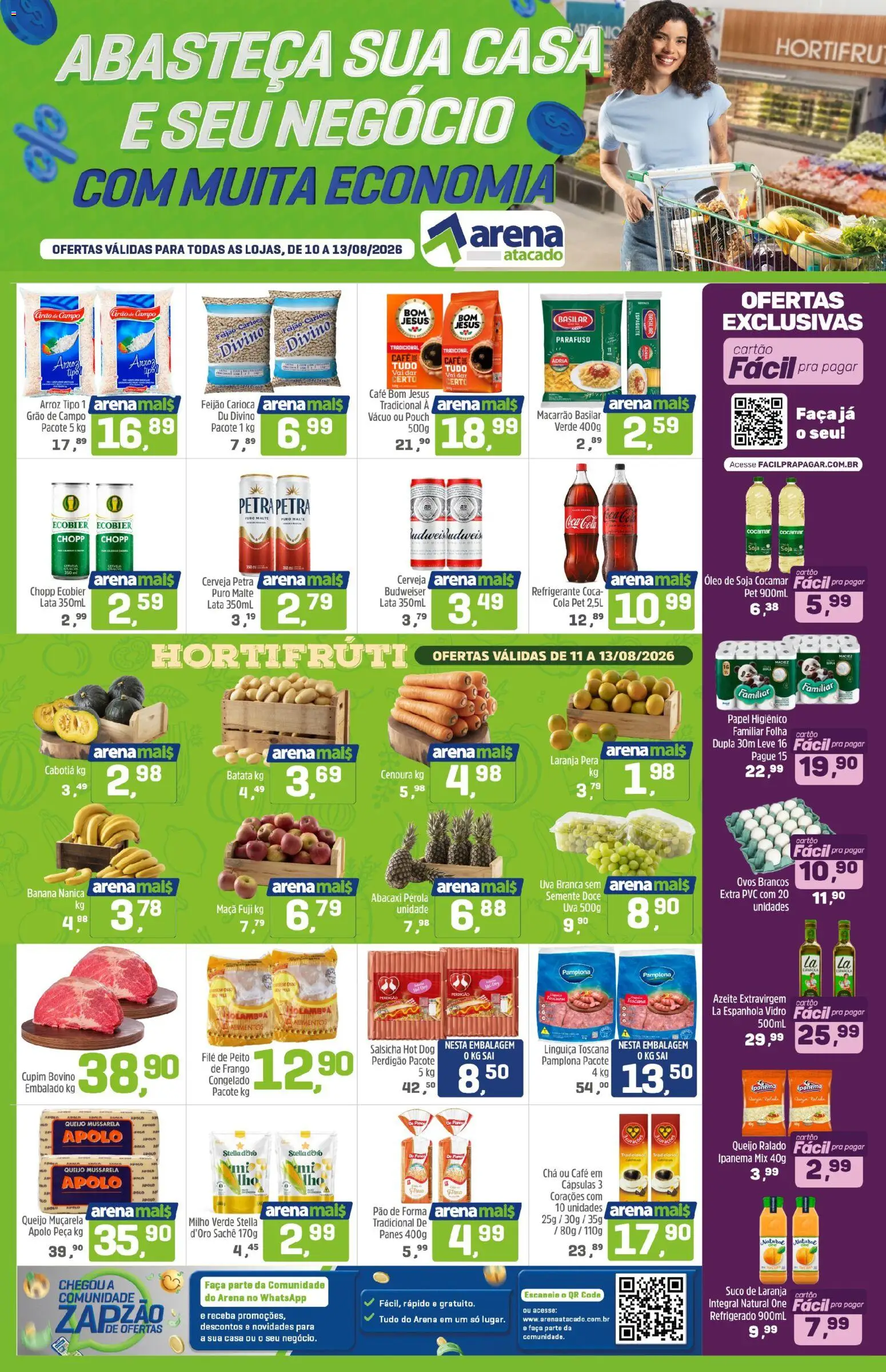 Arena Atacado Folheto - válido de 10/08/2026 | Página: 1 | Produtos: Espaguete, Ovos, Cenoura, Suco de laranja
