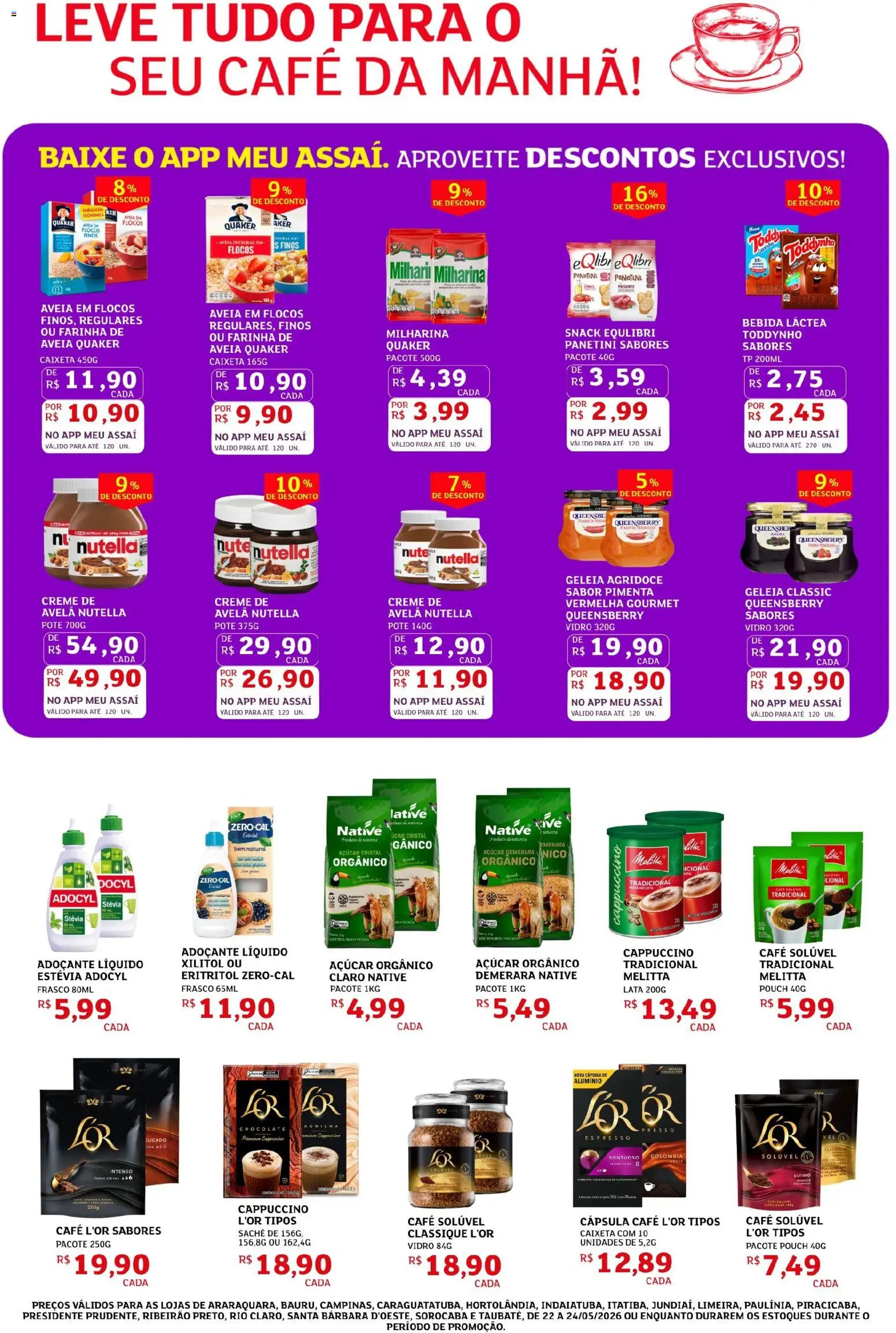 Assaí Atacadista Folheto - válido de 22.05.2026 | Página: 2 | Produtos: Stevia, Geleia, Aveia, Açúcar