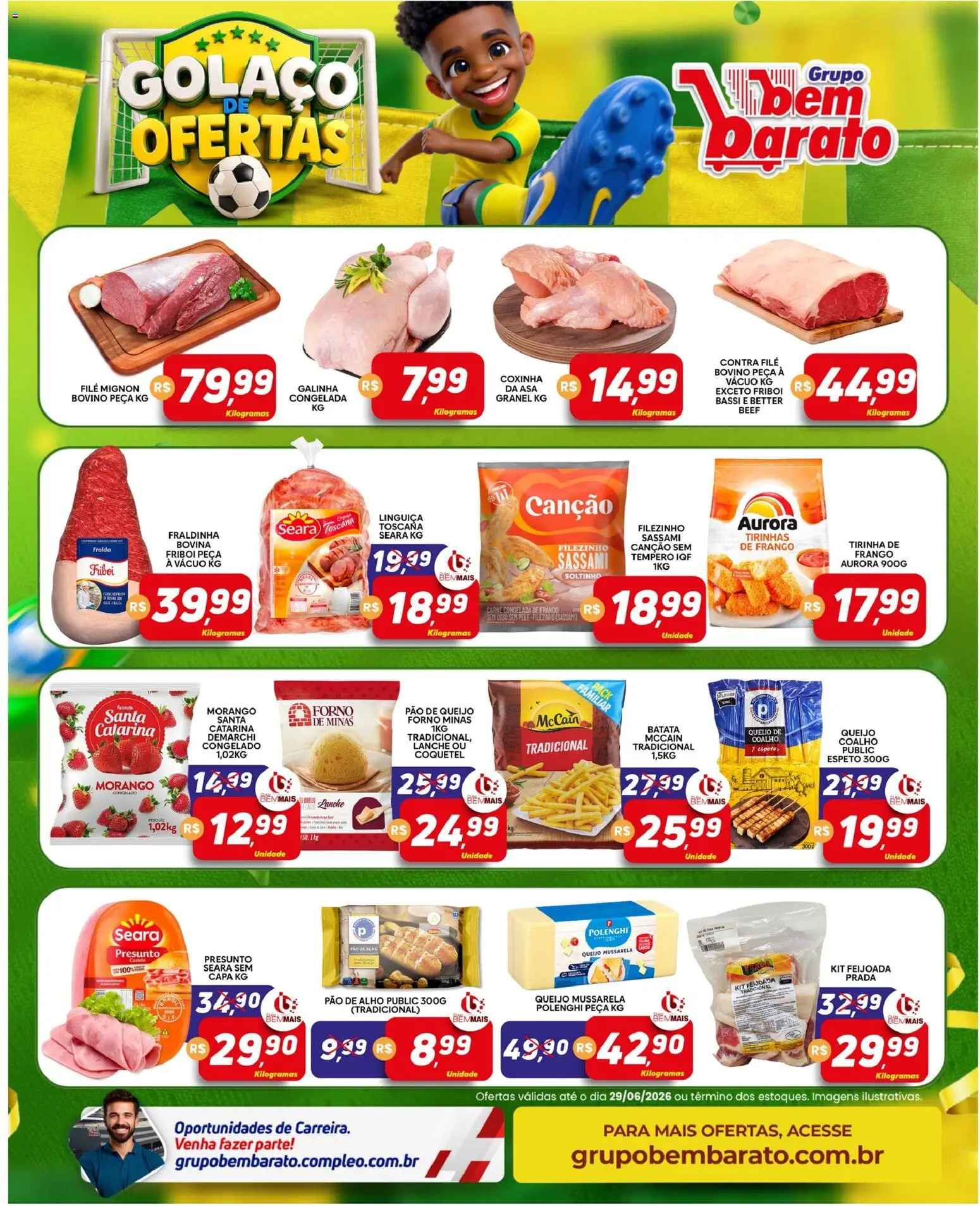 Supermercado Bem Barato Folheto - válido de 23/06/2026 | Página: 2 | Produtos: Contra filé, Queijo, Pão, Carne