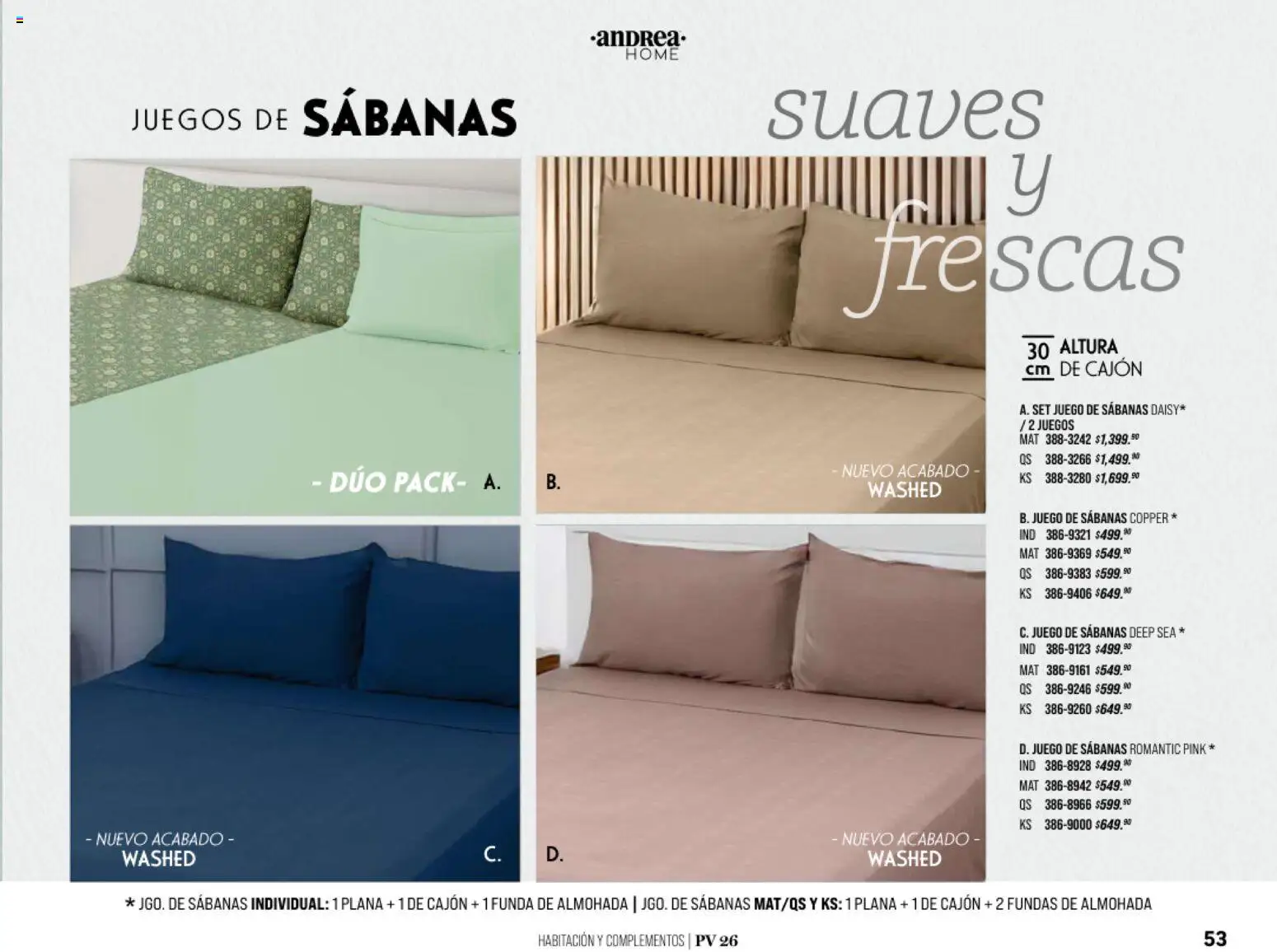 Nuevas ofertas de Andrea válidas en toda la República Mexicana desde el 25/01/2026. ¡Encuentra las mejores ofertas en Andrea catálogo Home! | Página: 53 | Productos: Juego, Funda, Funda de almohada, Almohada