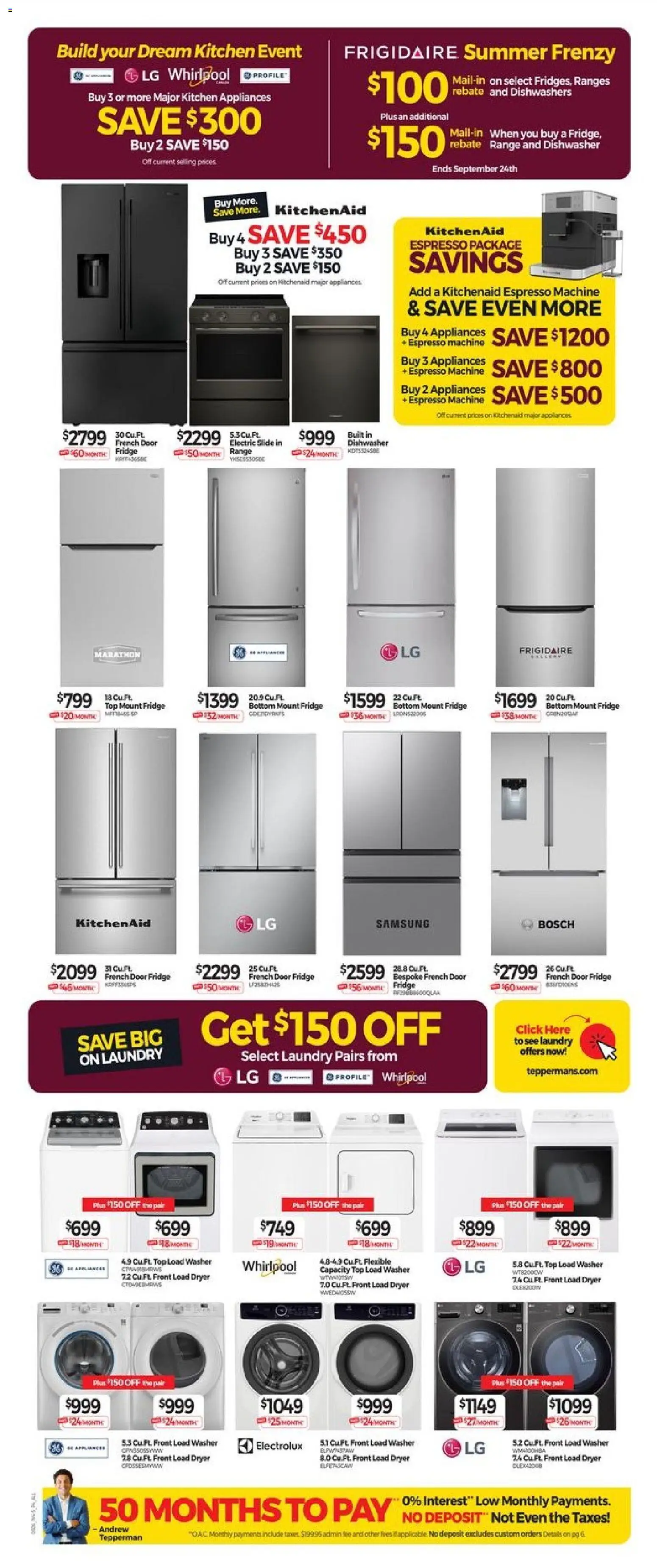 Tepperman's flyer valid from Sep 25, 2026 | Page: 3 | Products: Dryer, Dishwasher, Door