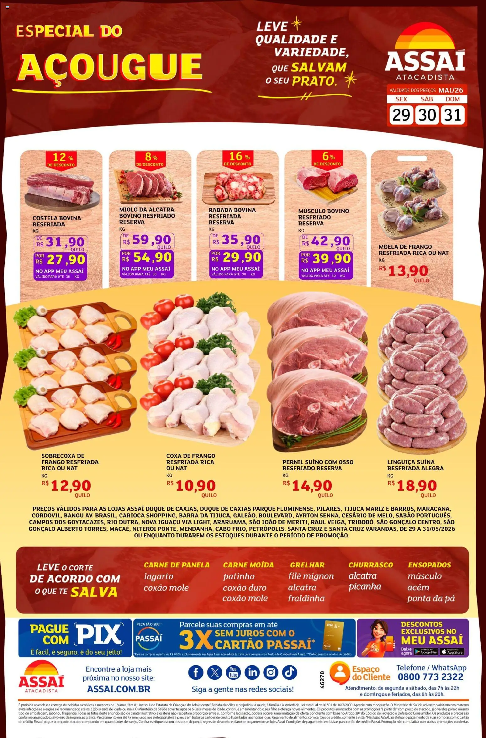 Assaí Atacadista Folheto - válido de 29.05.2026 | Página: 1 | Produtos: Picanha, Bebida, Frango, Carne moída