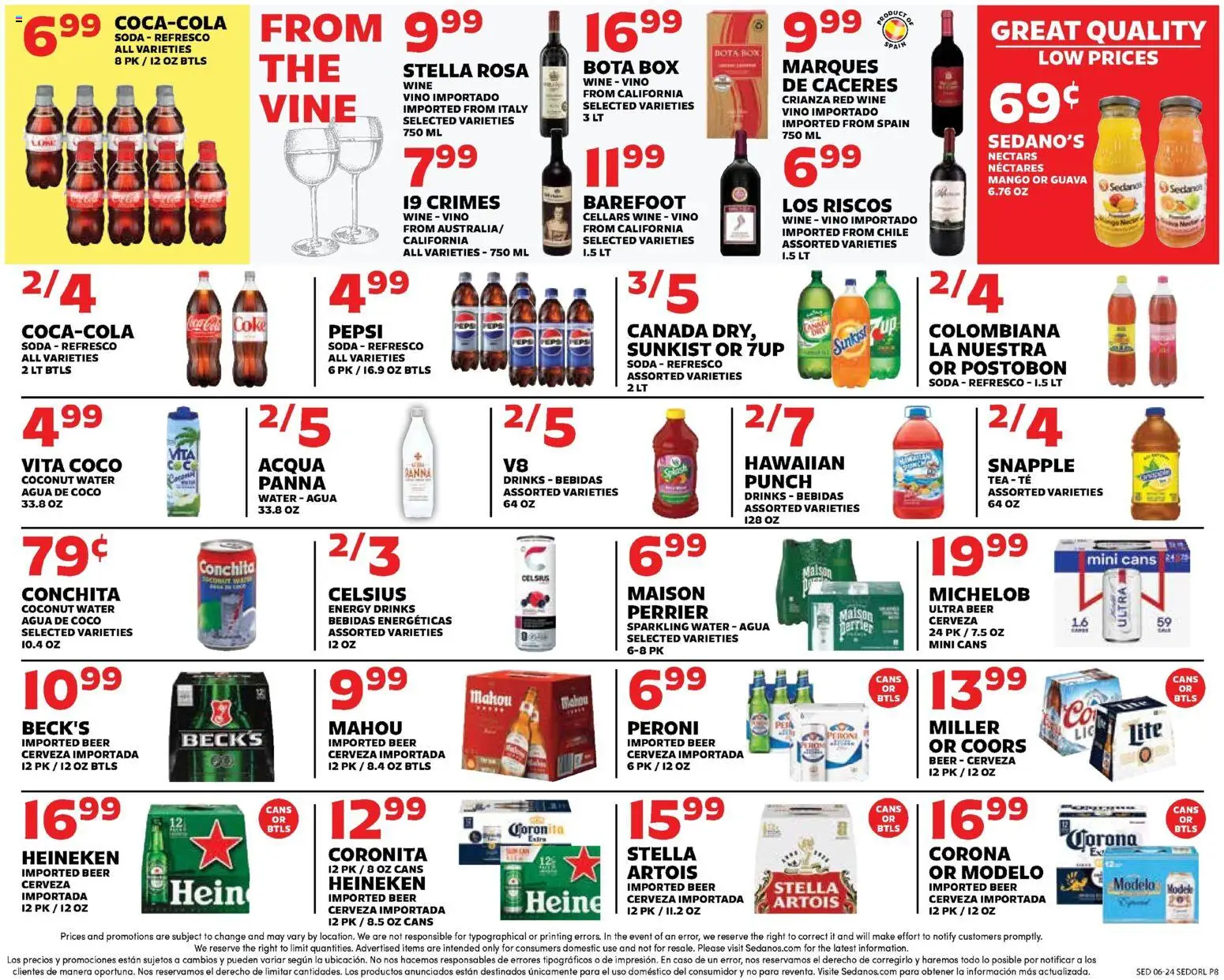 Sedano's Weekly Ad - valid from 06/24/2026 | Page: 8 | Products: Wine, Beer, Water, Mango