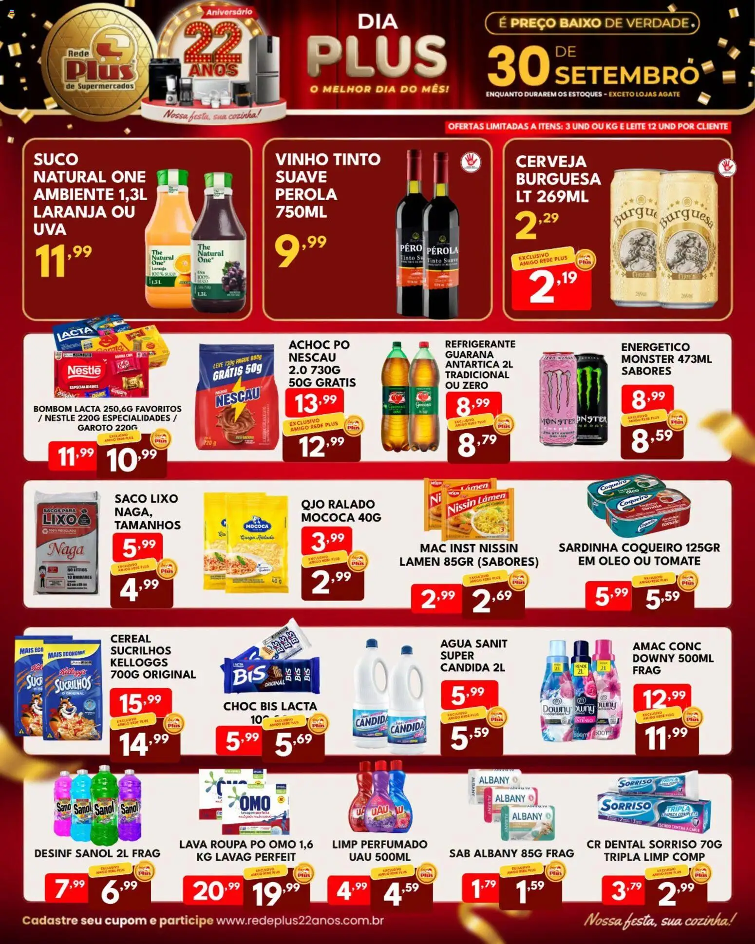 Rede Plus Supermercados Folheto - válido de 30/09/2026 | Página: 3 | Produtos: Energético, Vinho, Refrigerante, Sardinha
