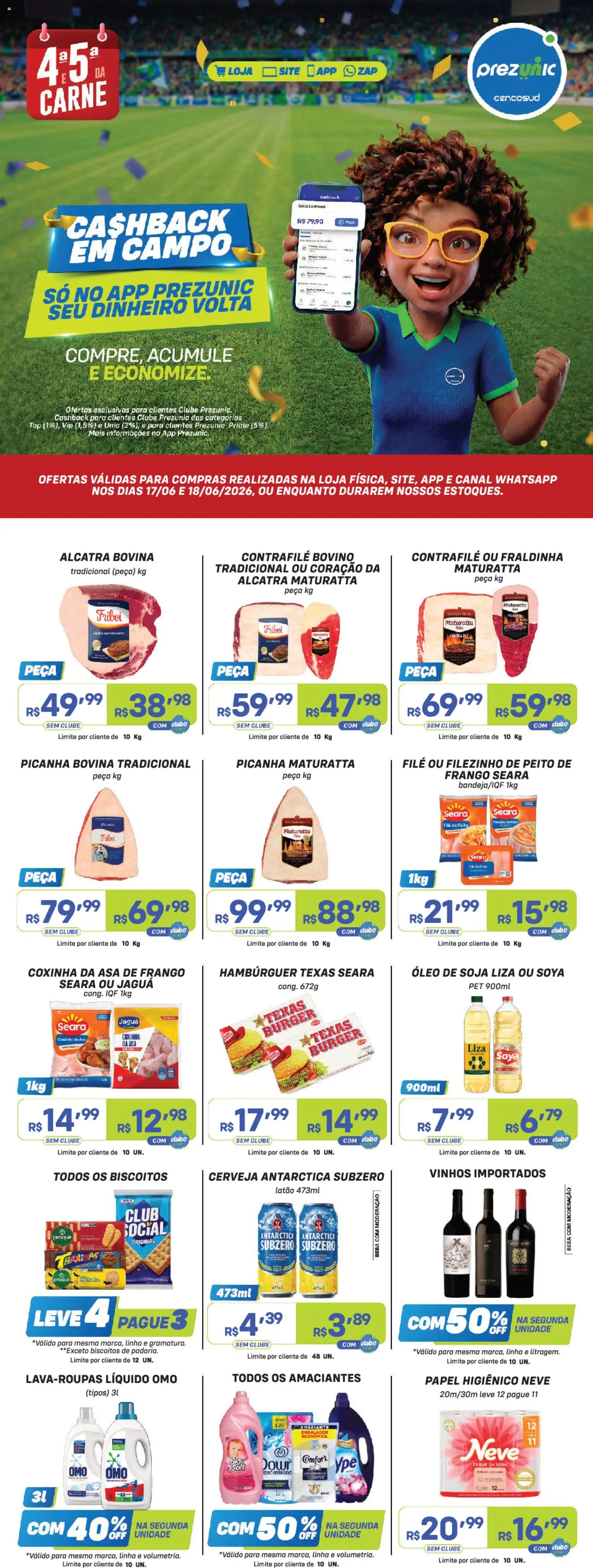 Prezunic Folheto - válido de 17.06.2026 | Página: 1 | Produtos: Picanha, Hambúrguer, Papel higiênico, Amaciante