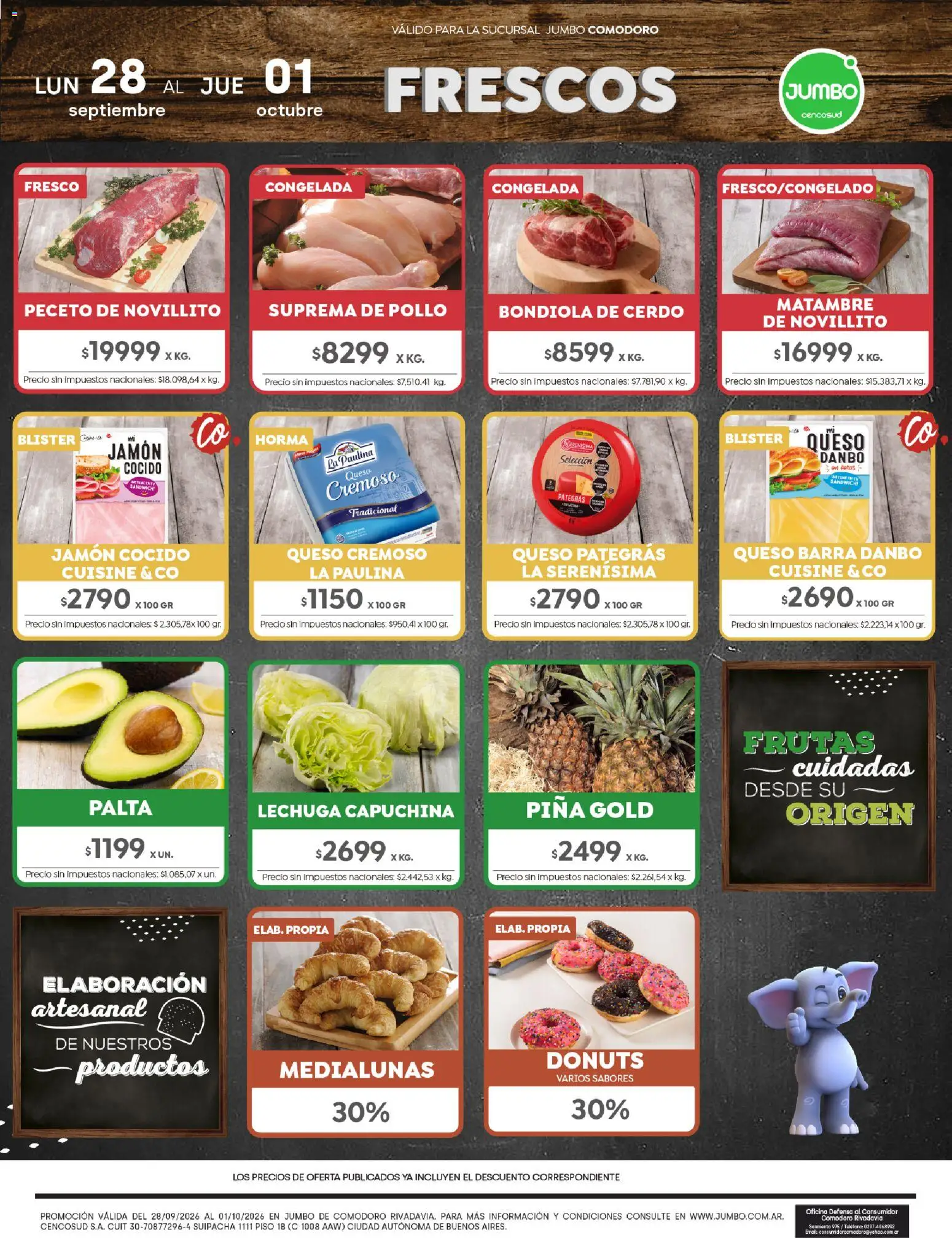 Jumbo - Ofertas | Comodoro │ válido desde el 28/09/2026 | Página: 1 | Productos: Lechuga, Queso, Cerdo, Piña